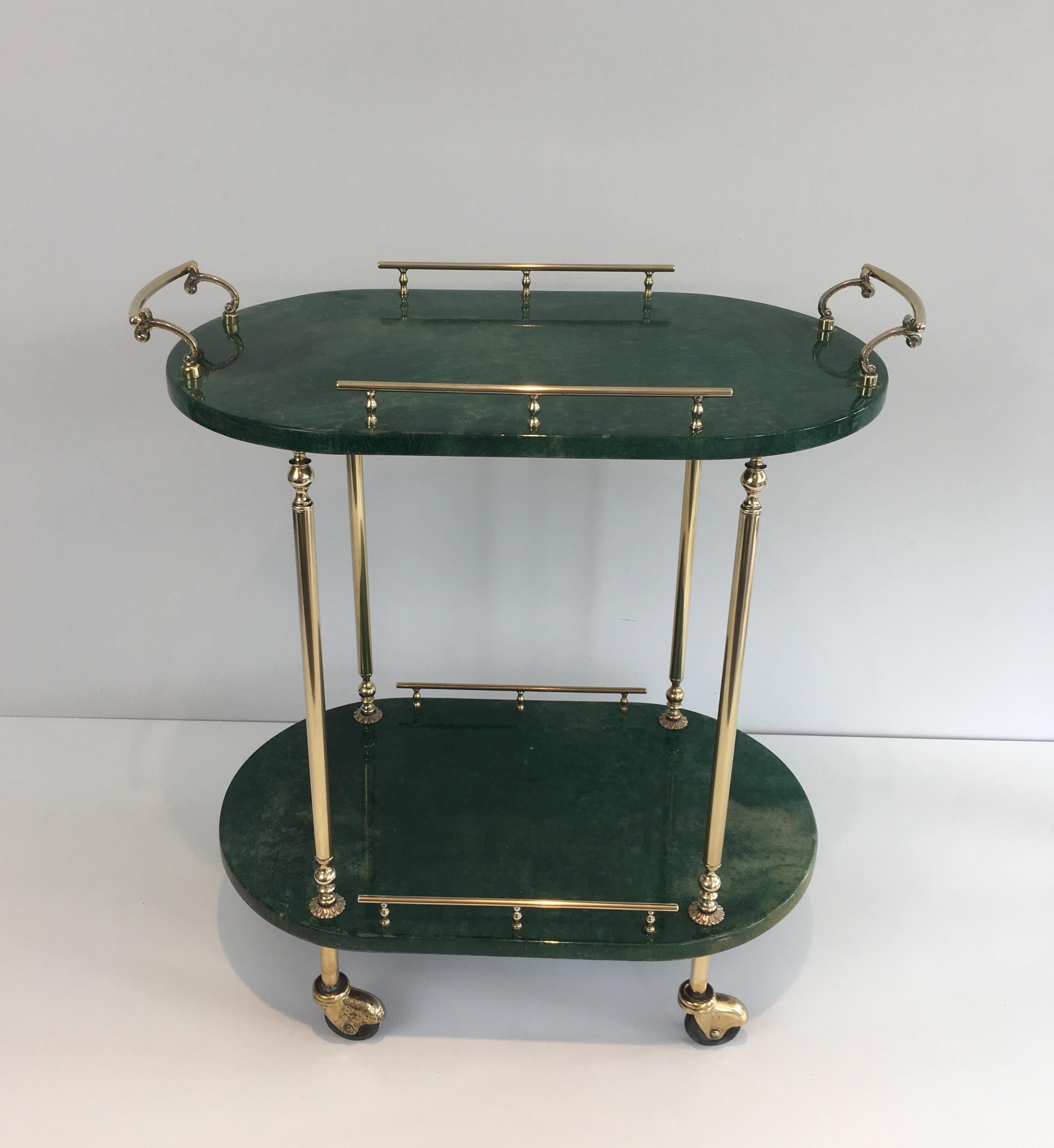 Aldo Tura, Goatskin and Gilt Metal Bar Cart, Italian, circa 1960 6