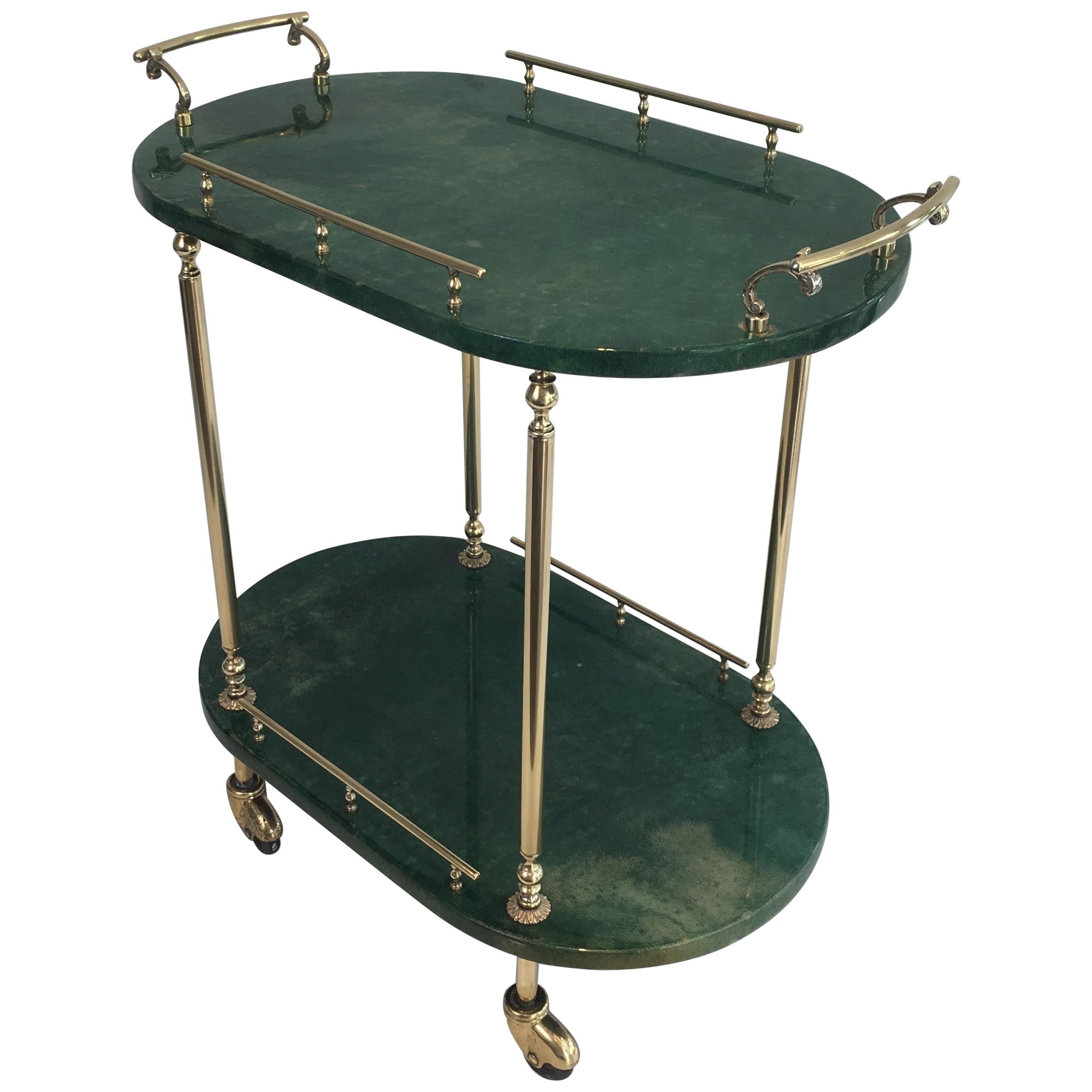 Aldo Tura, Goatskin and Gilt Metal Bar Cart, Italian, circa 1960