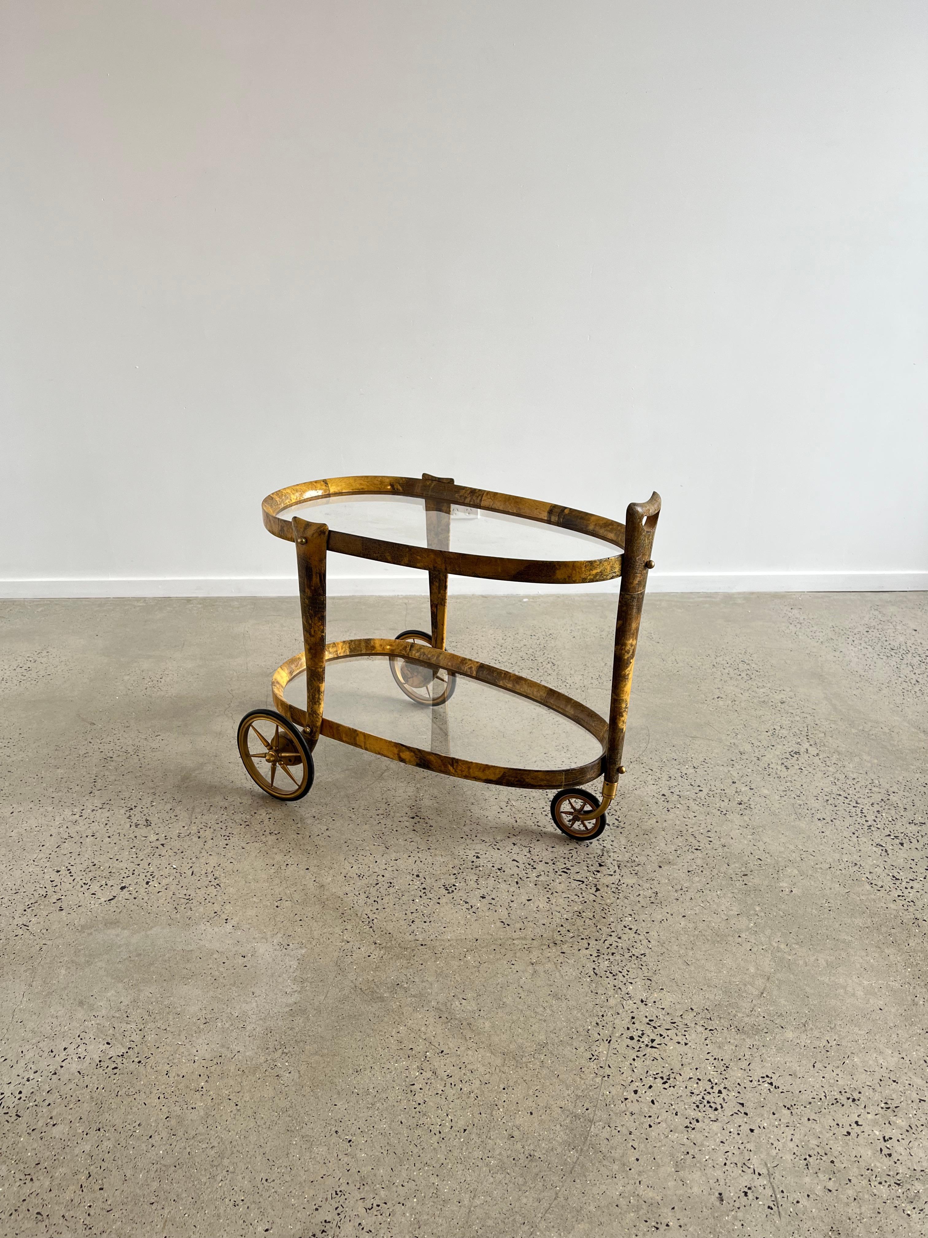 Mid-Century Modern Aldo Tura Goatskin Bar Cart, 1950 For Sale