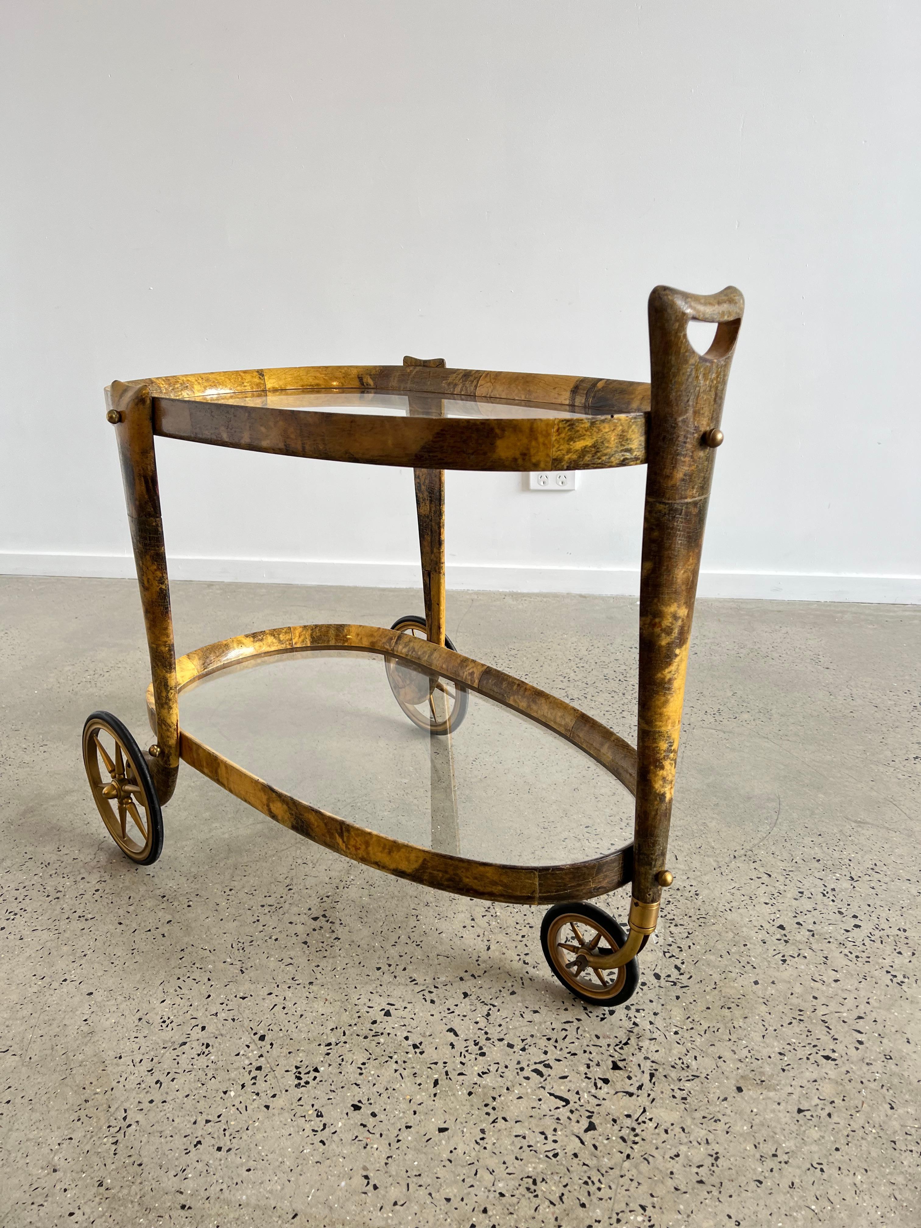 Aldo Tura Goatskin Bar Cart, 1950 In Good Condition For Sale In Byron Bay, NSW