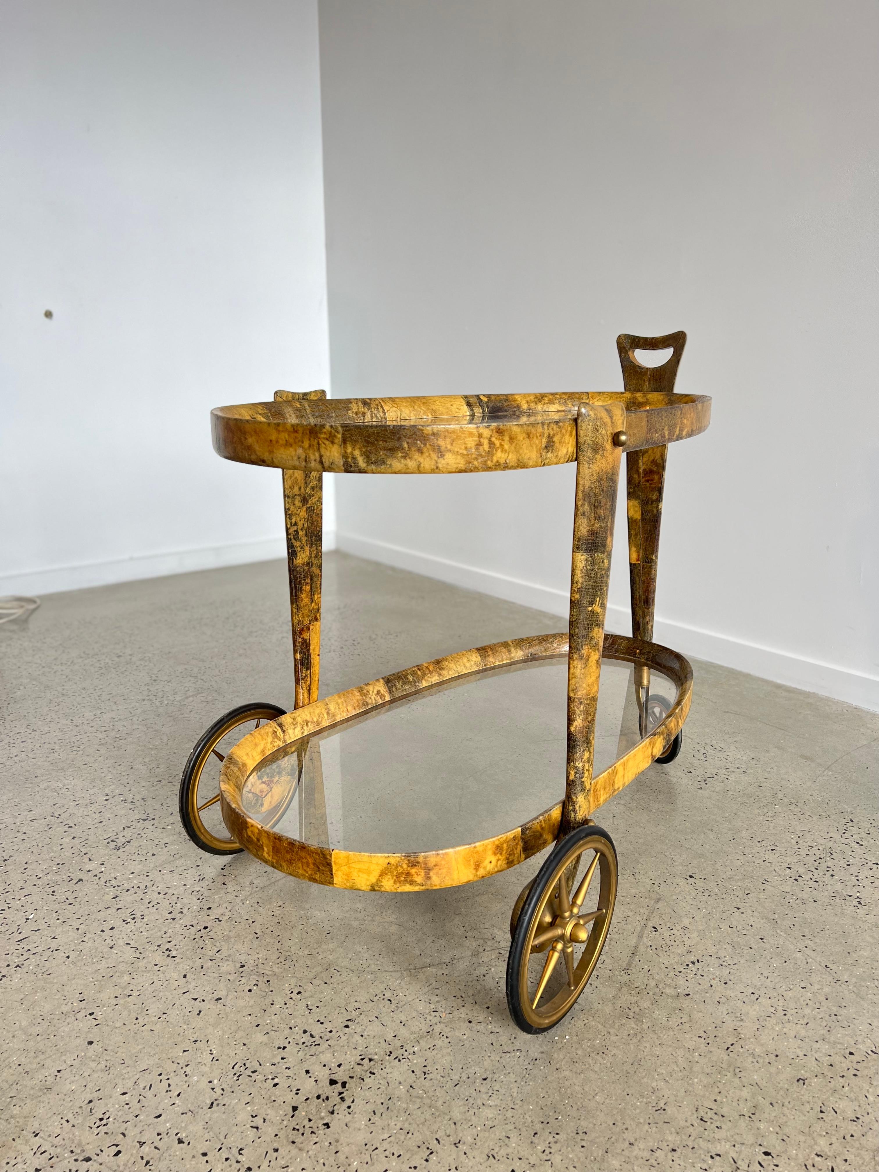 Aldo Tura Goatskin Bar Cart, 1950 For Sale 3