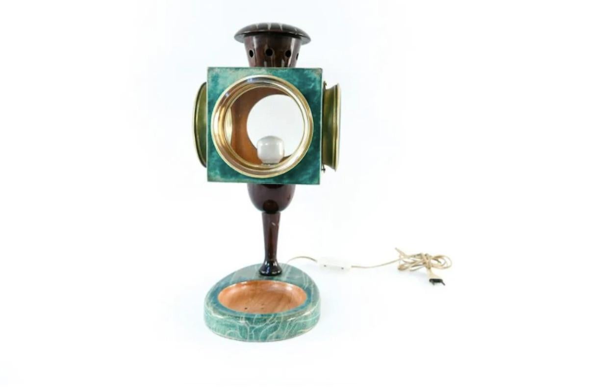Aldo Tura Goatskin, Brass and Glass Lantern Lamp For Sale 4
