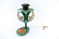 Aldo Tura Goatskin, Brass and Glass Lantern Lamp