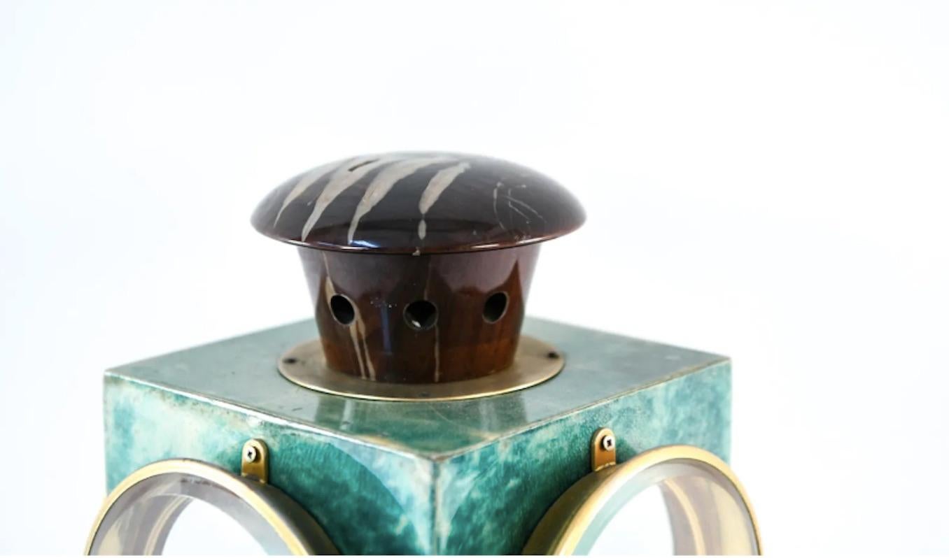 Italian Aldo Tura Goatskin, Brass and Glass Lantern Lamp For Sale
