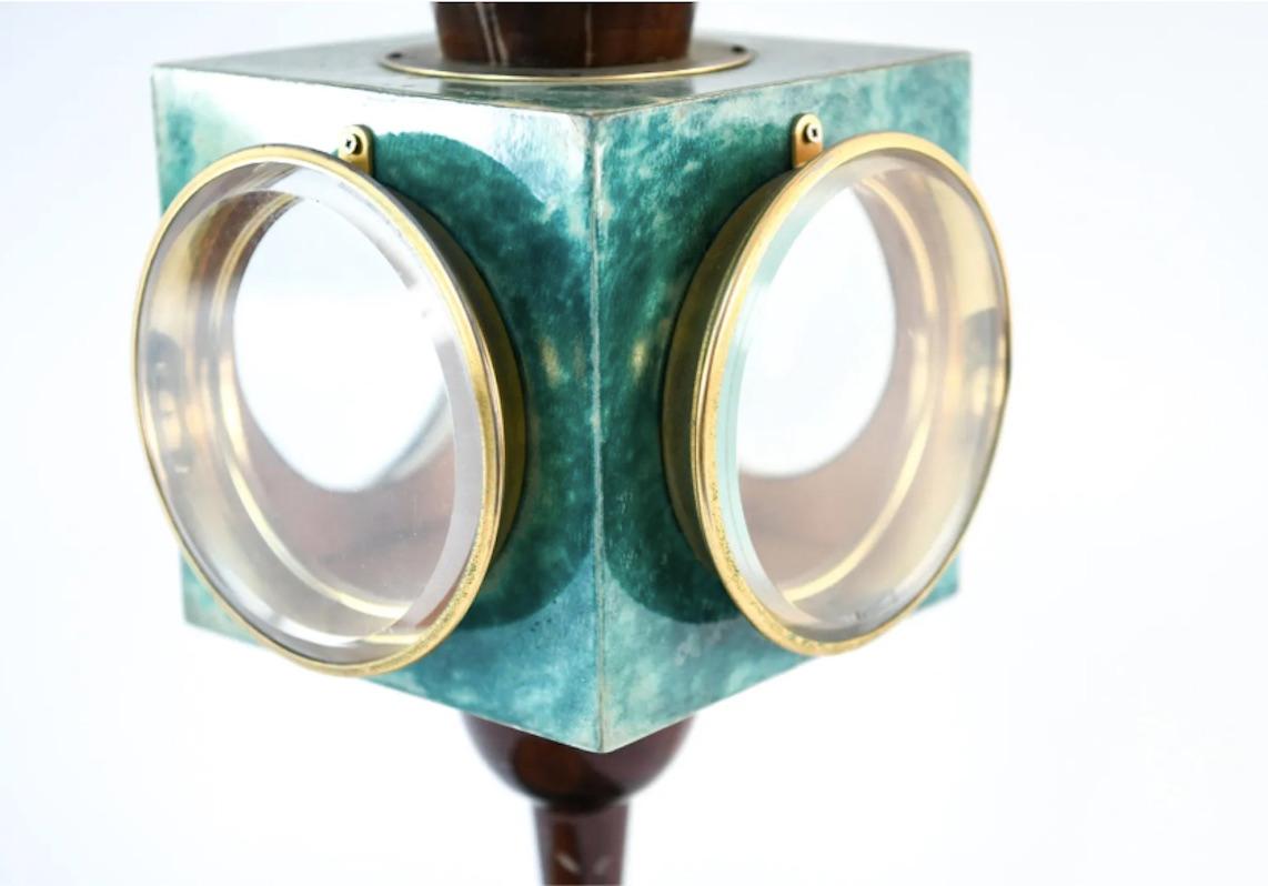 Lacquered Aldo Tura Goatskin, Brass and Glass Lantern Lamp For Sale