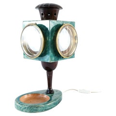 Aldo Tura Goatskin, Brass and Glass Lantern Lamp