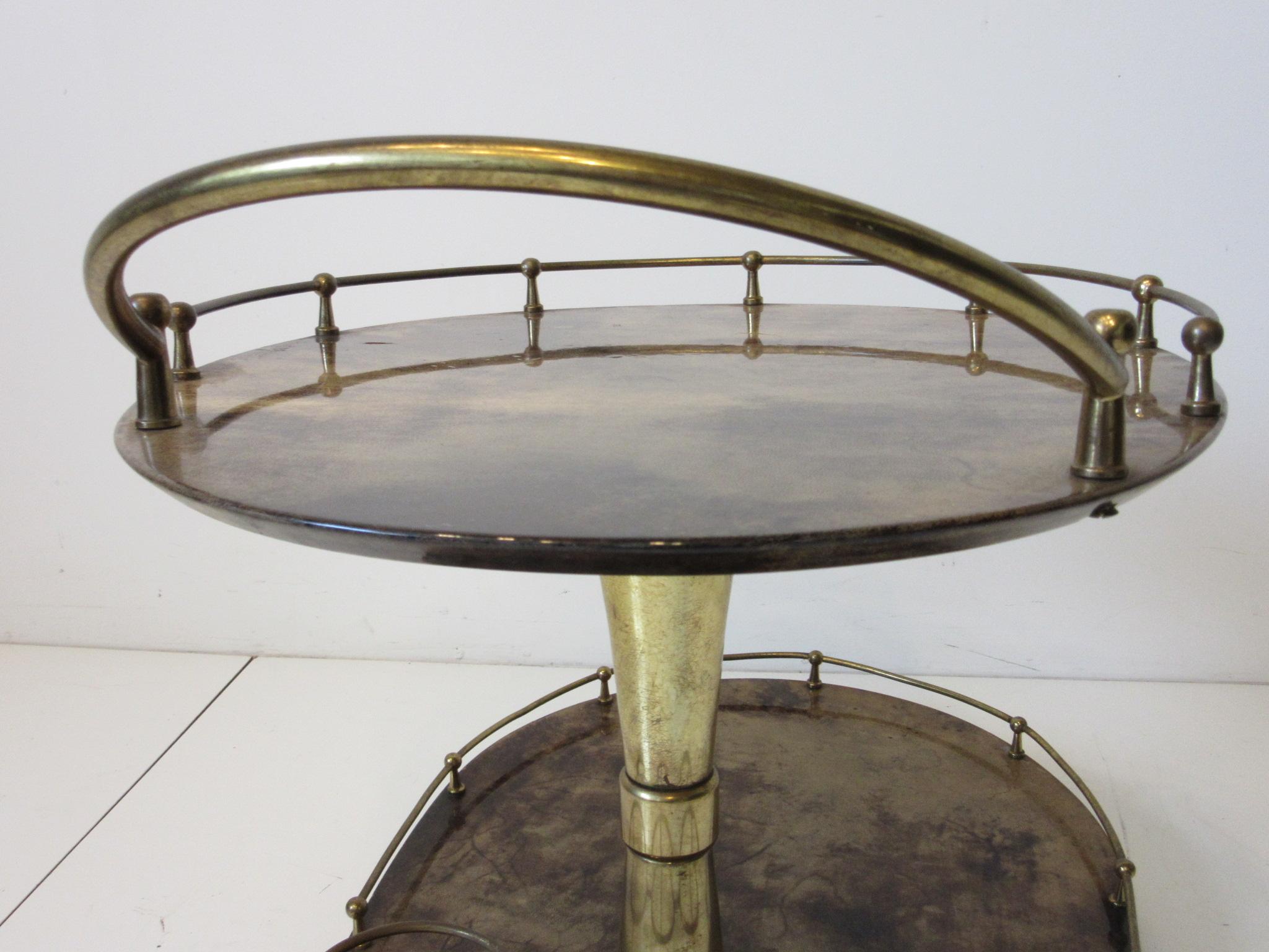 Aldo Tura Goatskin/ Brass bar Cart, Italy 5