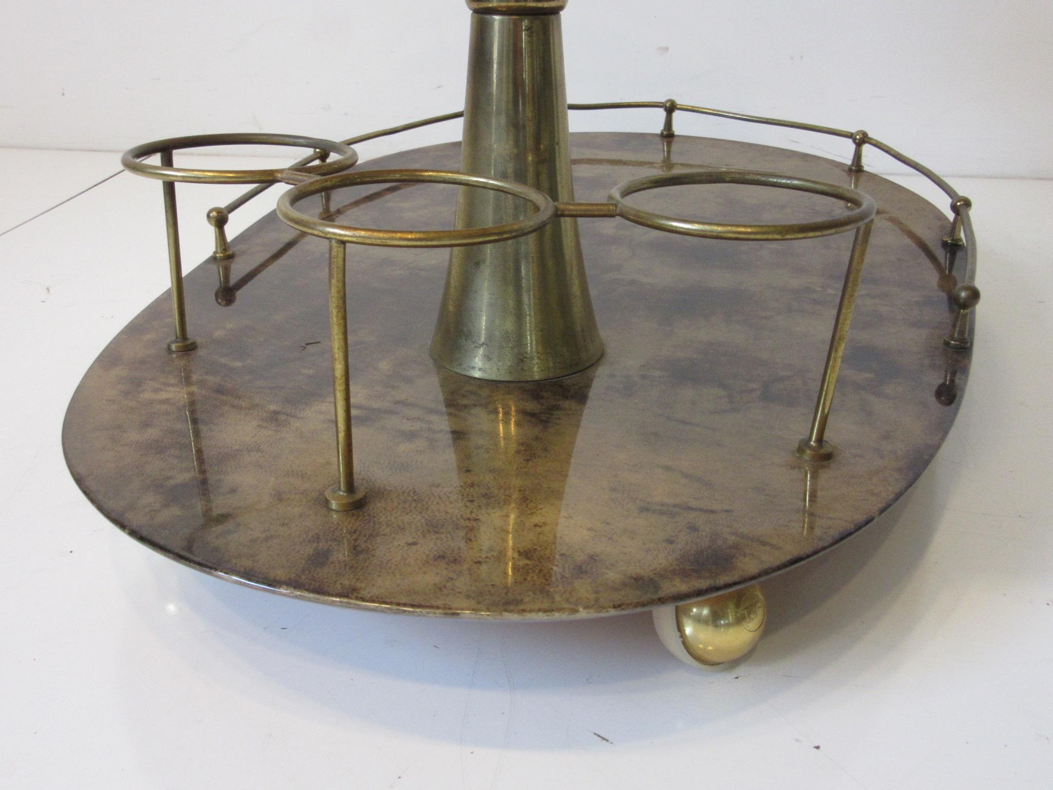 Aldo Tura Goatskin/ Brass bar Cart, Italy 6