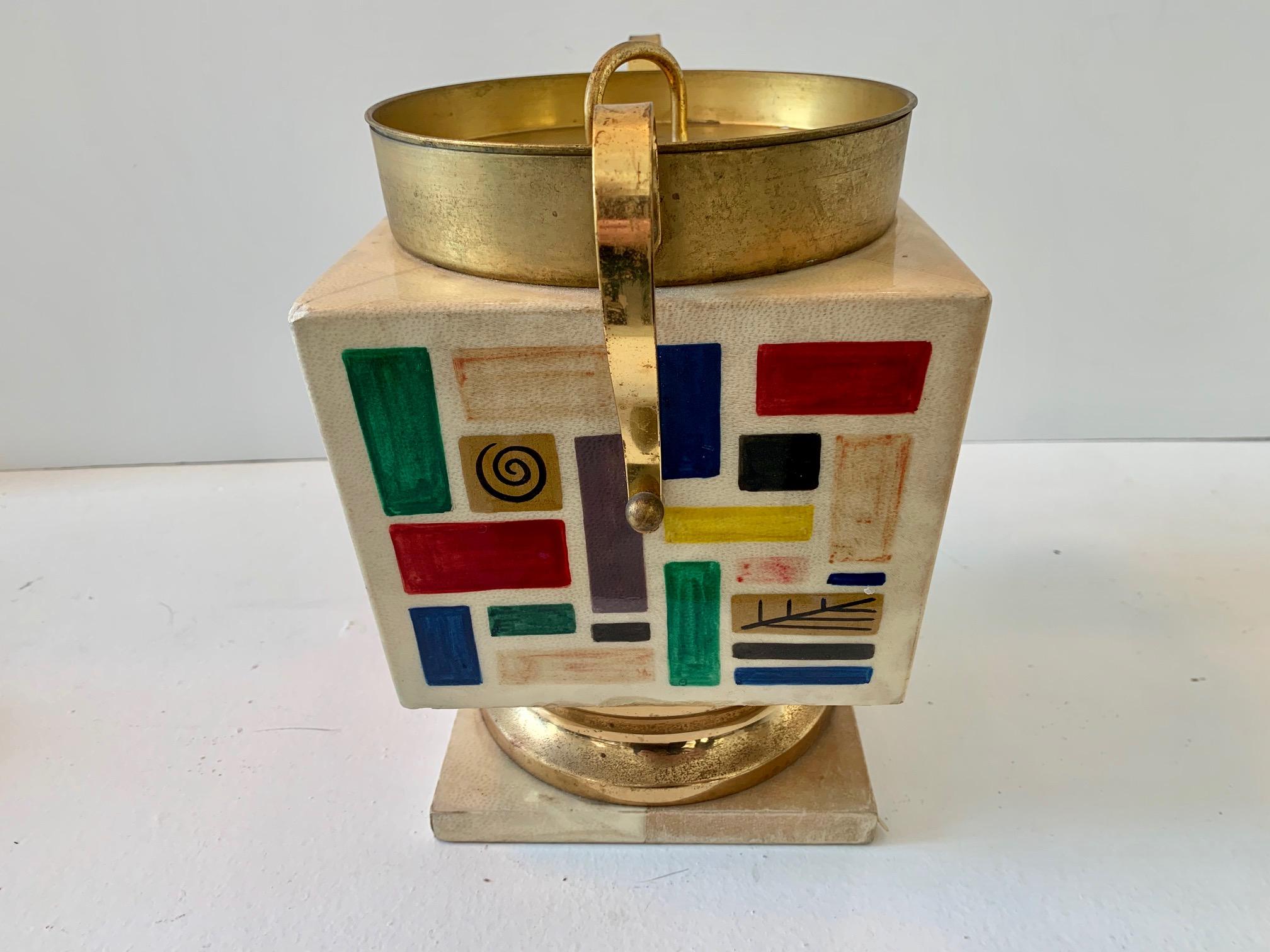 Mid-Century Modern Aldo Tura Goatskin Ice Bucket or Urn with Patchwork Pattern For Sale