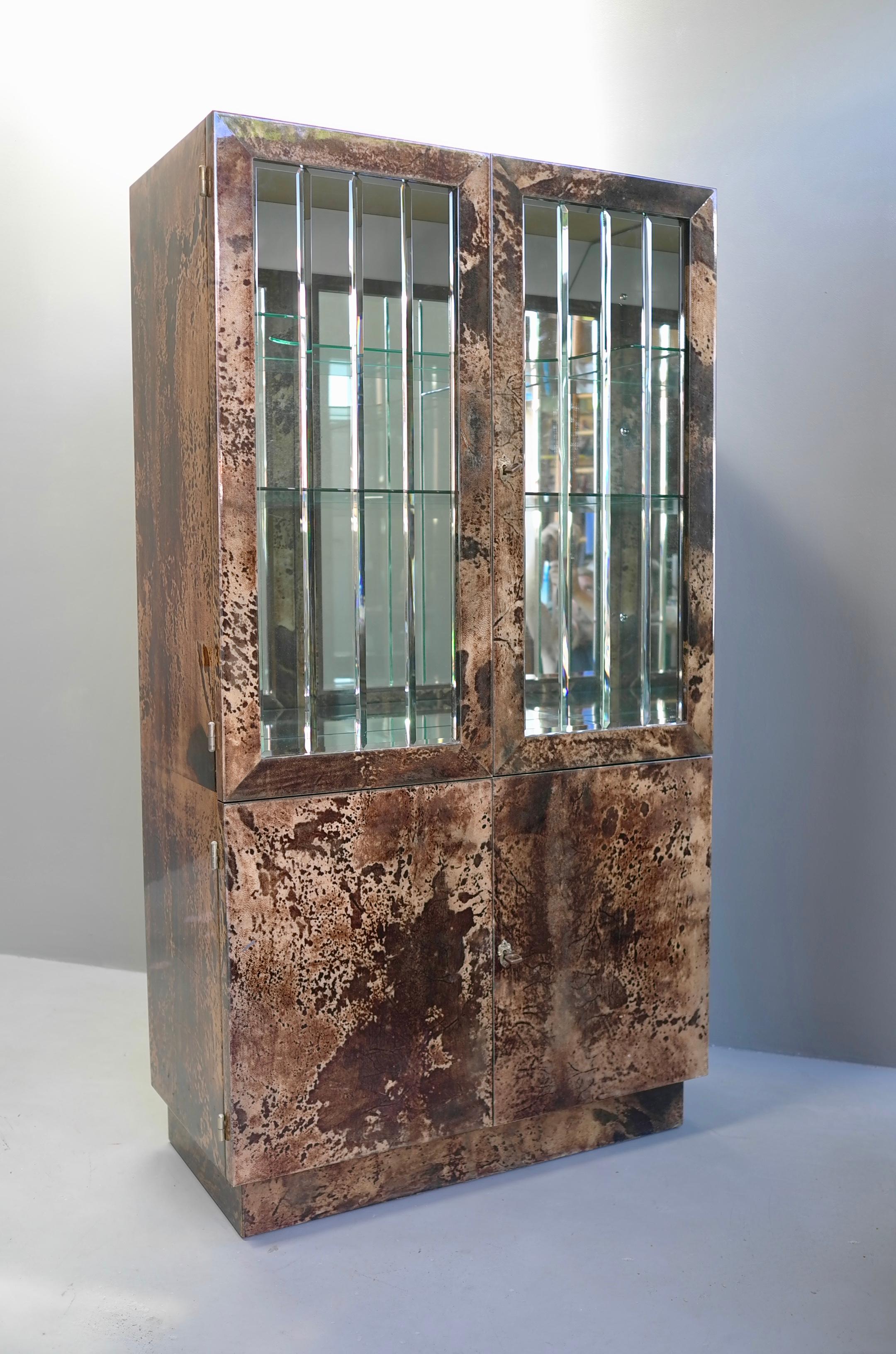 Mid-Century Modern Aldo Tura Goatskin Lacquered, Glazed Drink Cabinet, Italy, 1960s