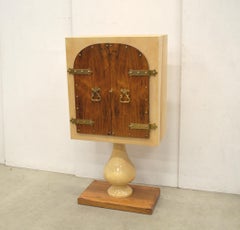 Aldo Tura meuble de bar miroir en peau de chèvre, Italie, années 1950