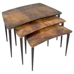 Tables gigognes en peau de chèvre Aldo Tura
