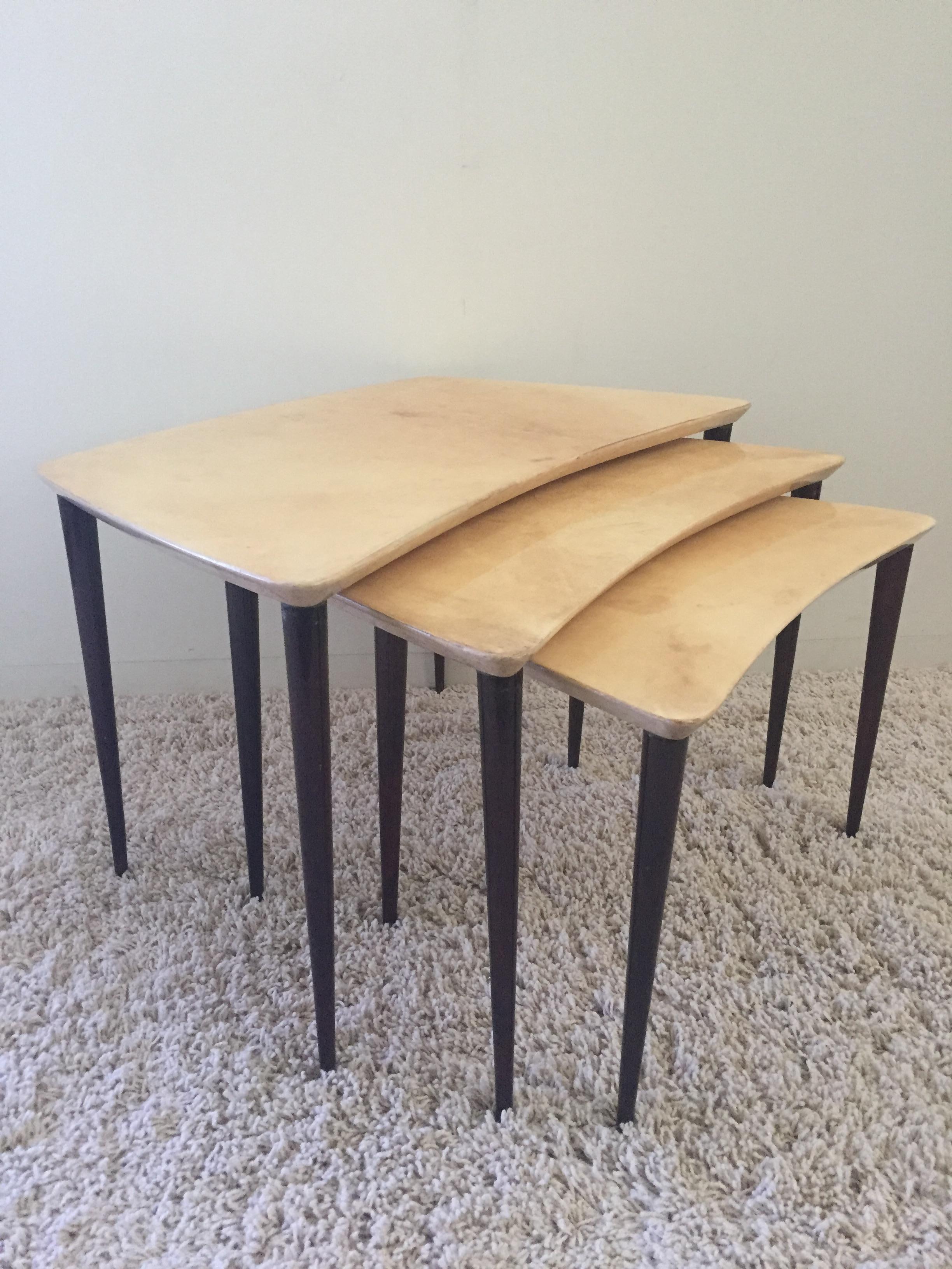 Mid-Century Modern Aldo Tura Goatskin Nesting Tables/Stacking Tables
