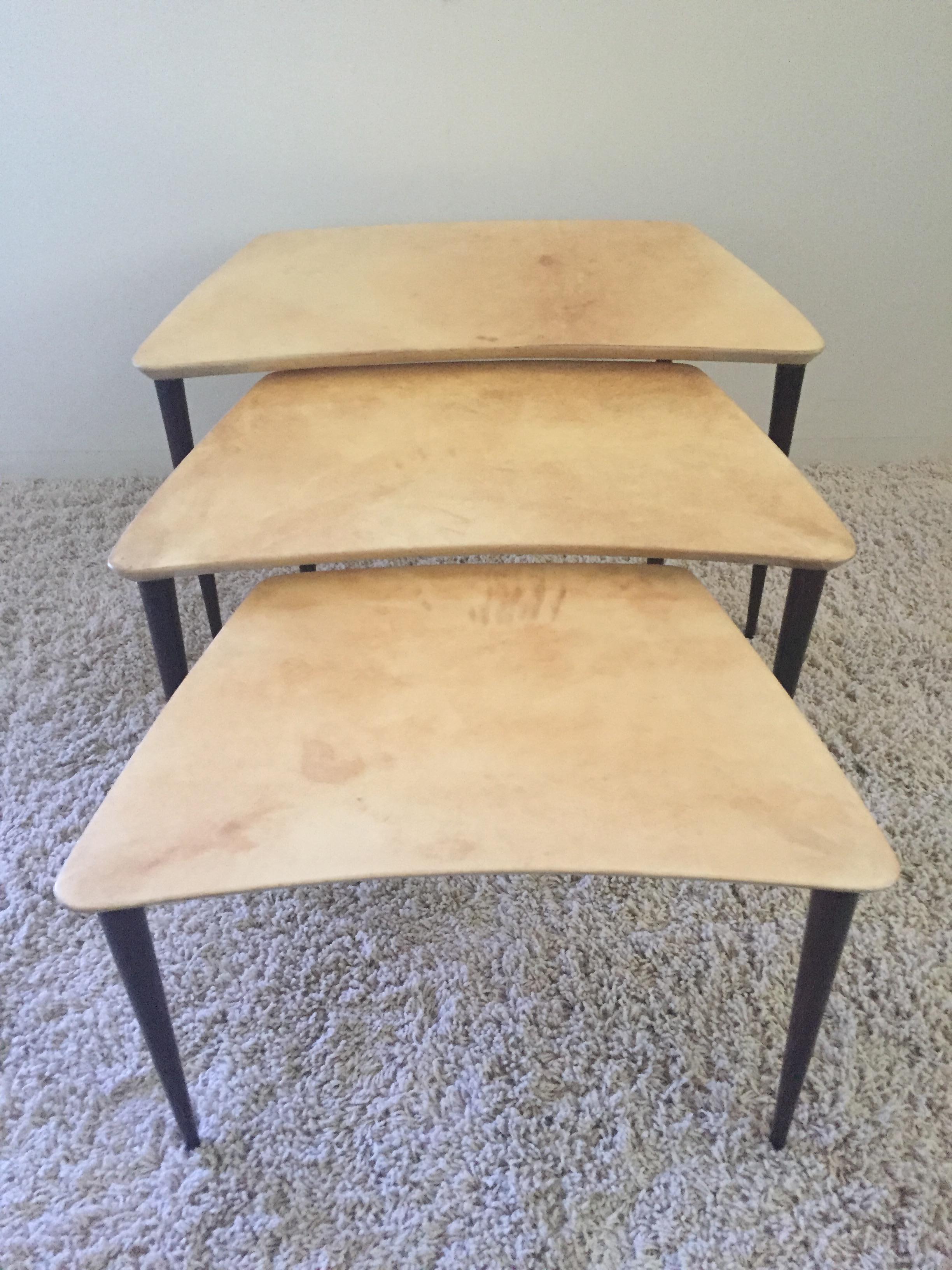 Italian Aldo Tura Goatskin Nesting Tables/Stacking Tables