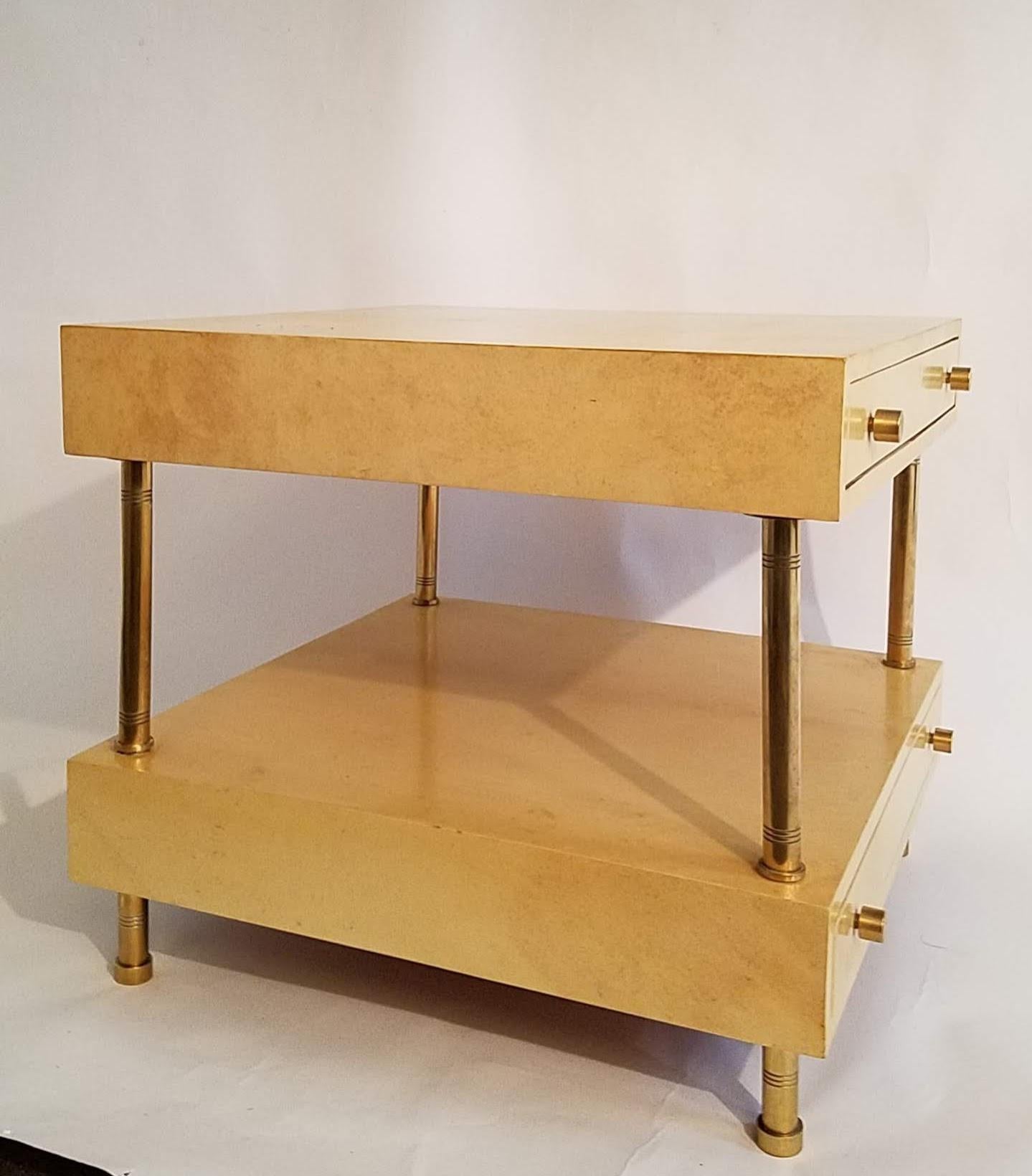 Mid-Century Modern Aldo Tura Two Drawer Nightstand Side Table Parchment Italy 1950s