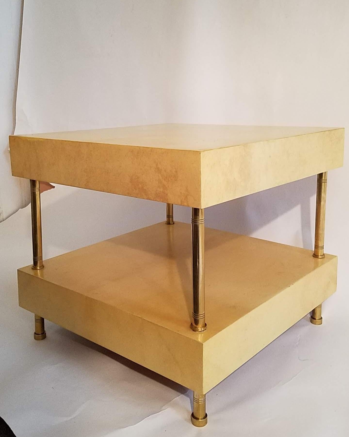 Mid-20th Century Aldo Tura Two Drawer Nightstand Side Table Parchment Italy 1950s