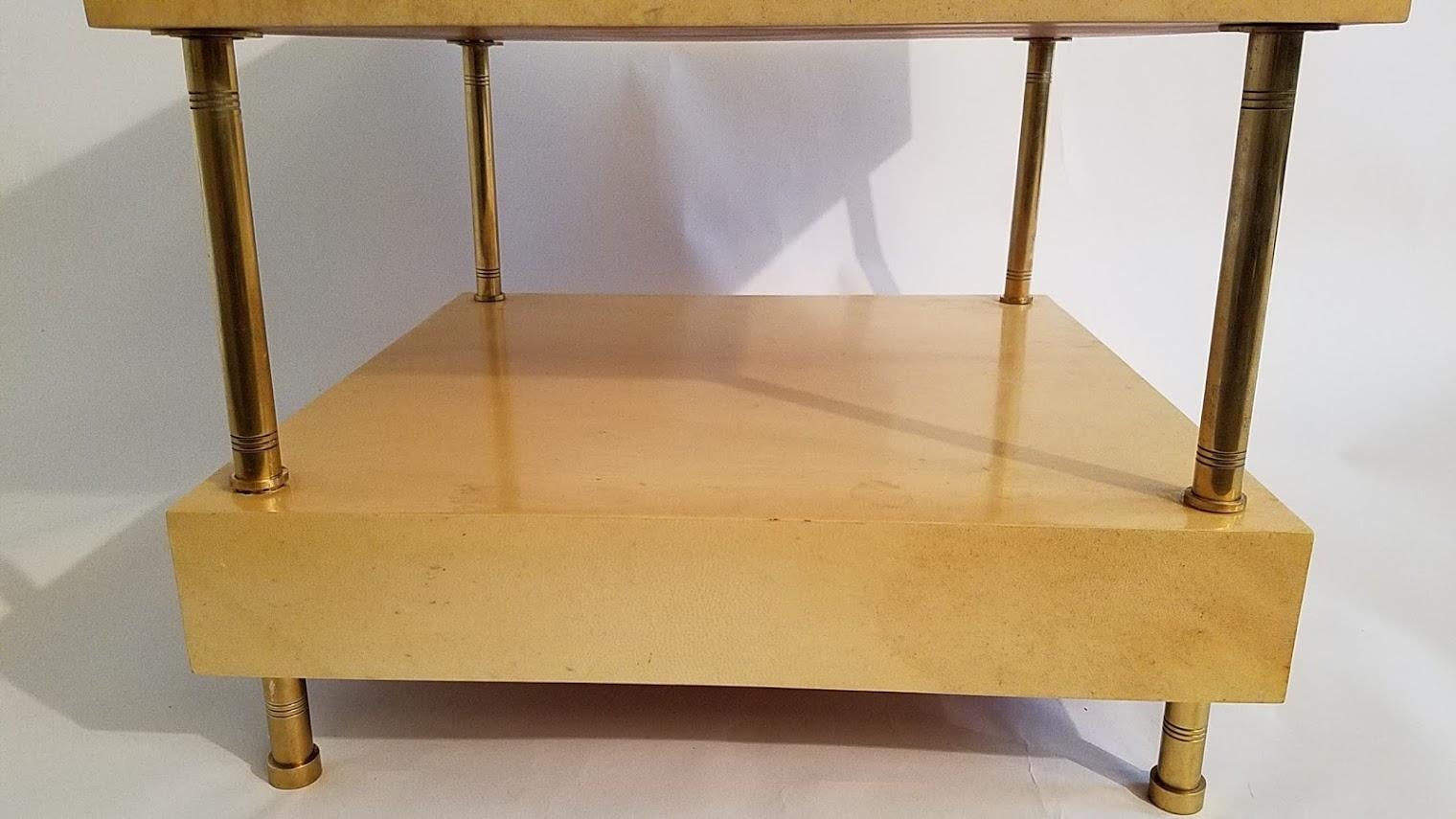 Aldo Tura Two Drawer Nightstand Side Table Parchment Italy 1950s 1
