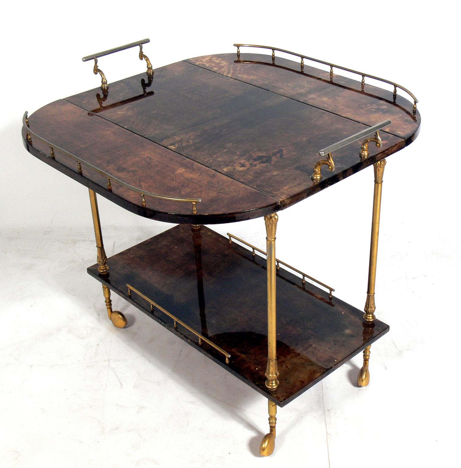 Mid-Century Modern Aldo Tura Goatskin or Parchment Bar Cart 