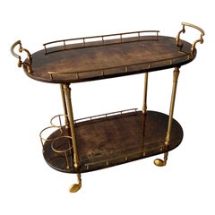 Chariot de bar en peau de chèvre Aldo Tura, Milan, Italie, années 1960