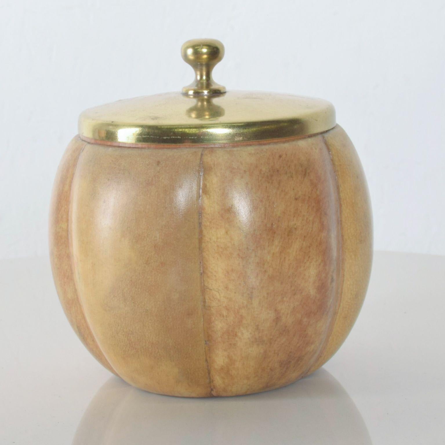 Mid-Century Modern Aldo Tura Goatskin Parchment Barware Covered Bowl Brass Lid, Italy