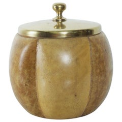 Aldo Tura Goatskin Parchment Barware Covered Bowl Brass Lid, Italy