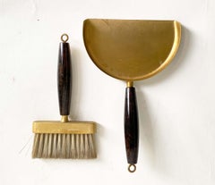 Aldo Tura Goatskin Parchment & Brass Butler Crumber Crumb 3-Piece Set Italian