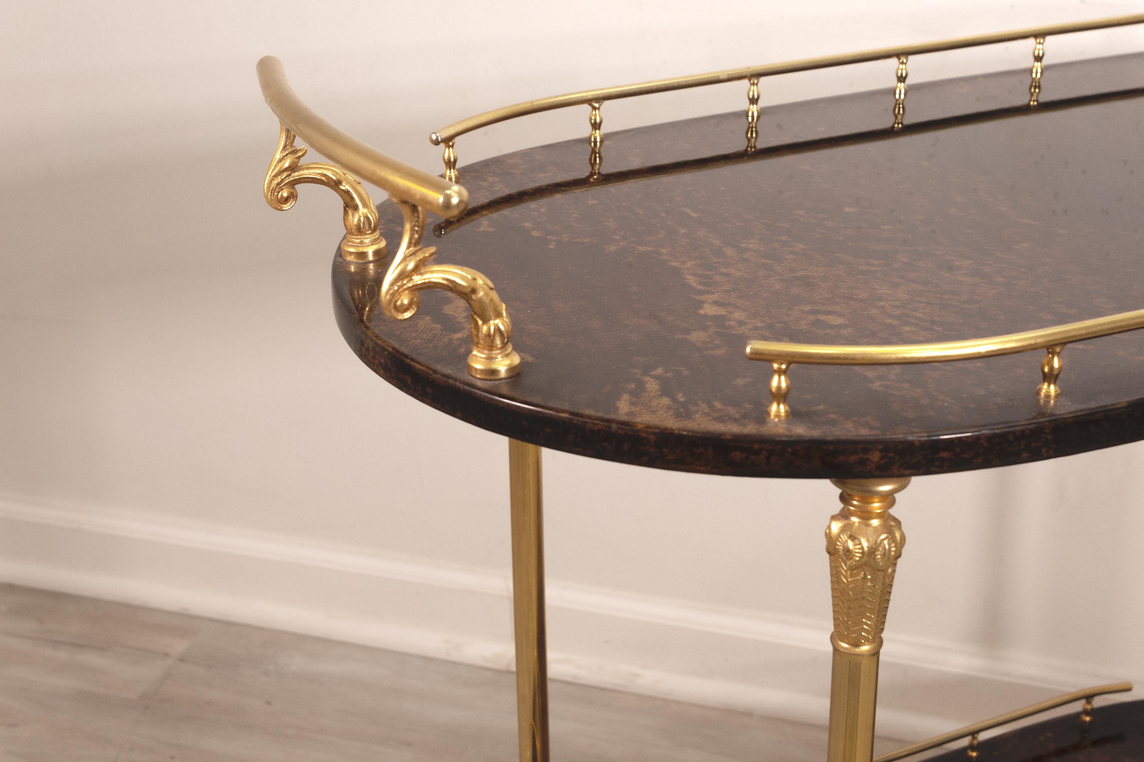 20th Century Aldo Tura Goatskin Parchment & Brass Mid Century Modern 1960s Italian Bar Cart