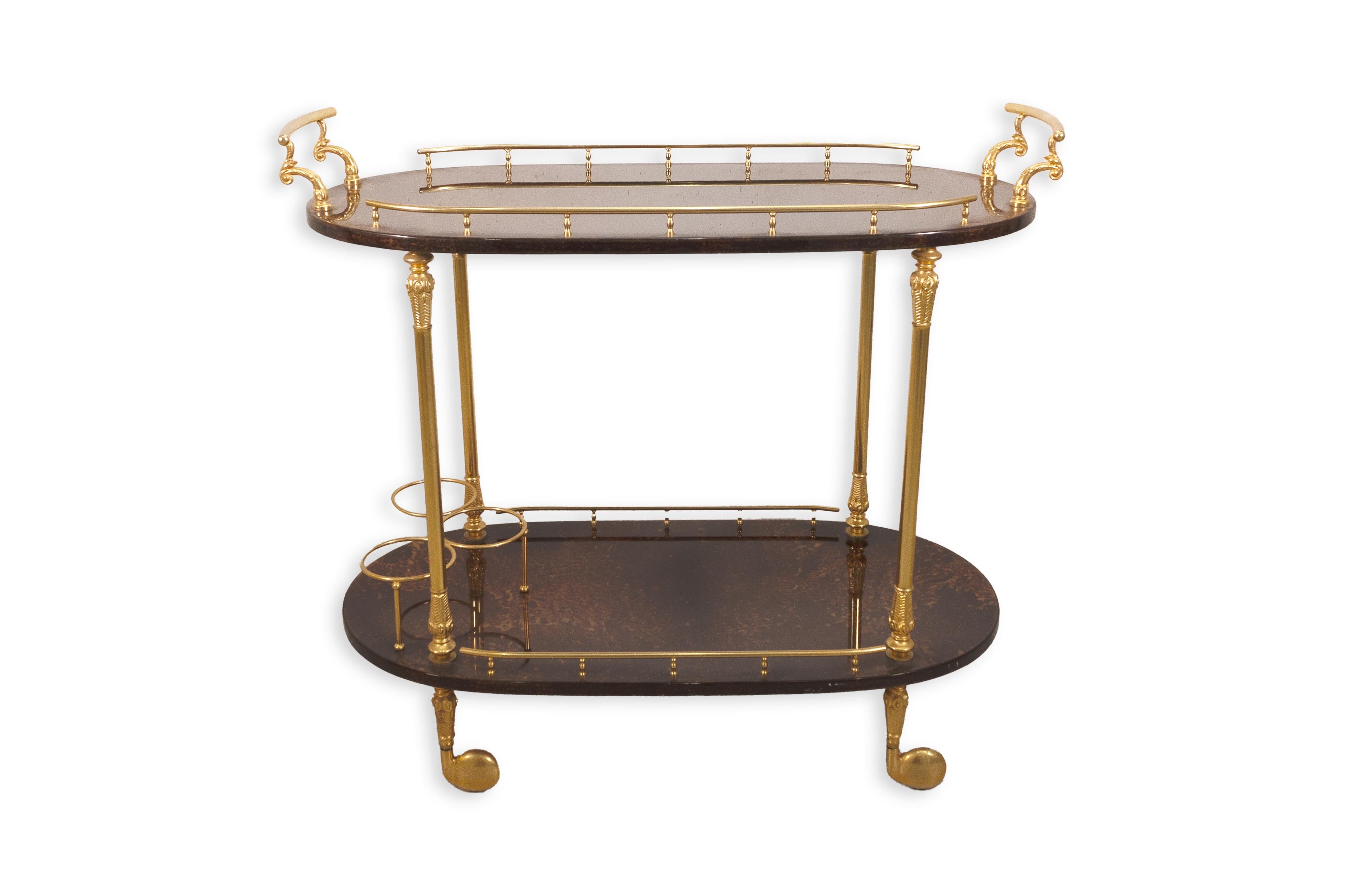 Aldo Tura Goatskin Parchment & Brass Mid Century Modern 1960s Italian Bar Cart 2