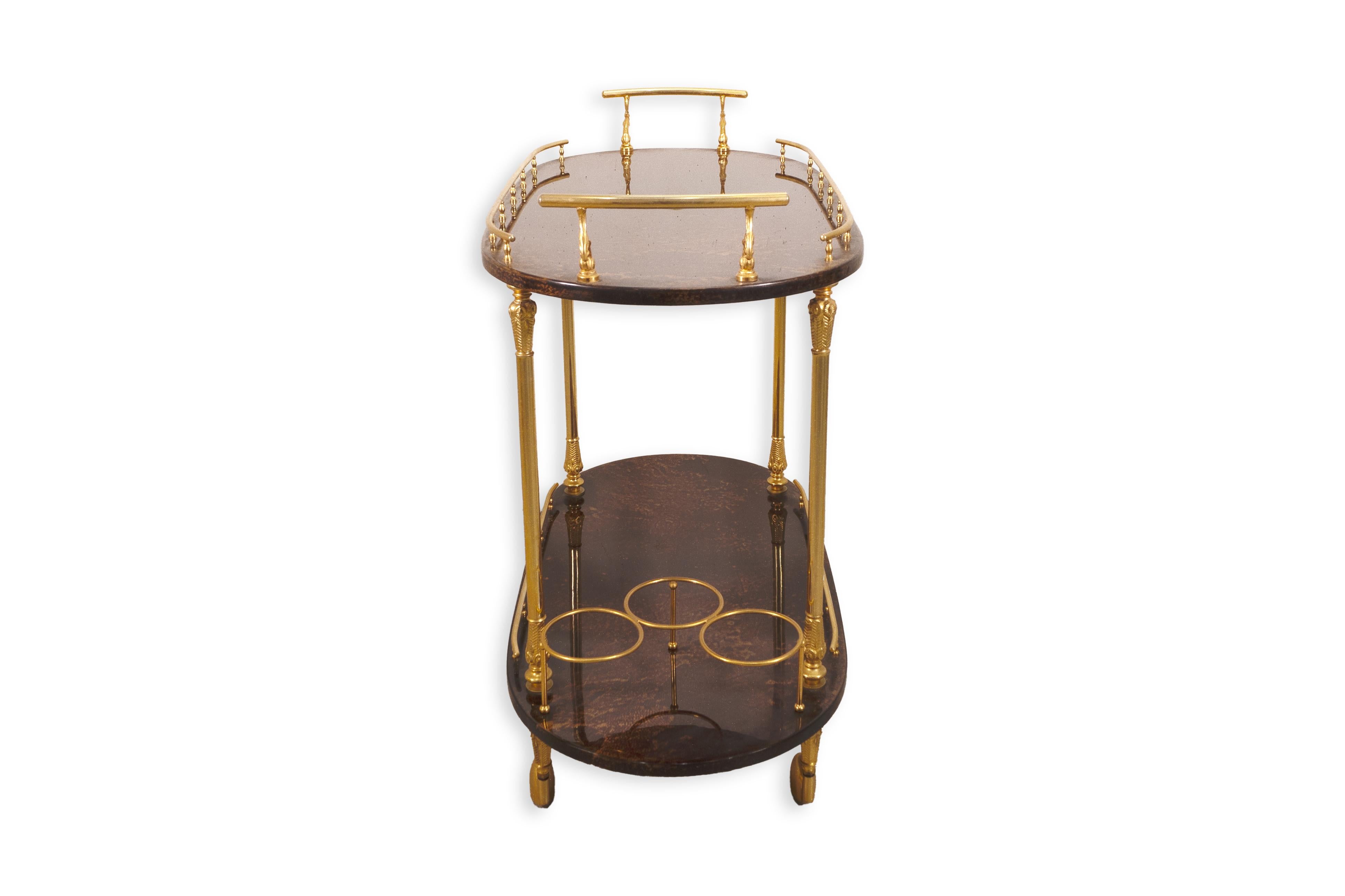 Aldo Tura Goatskin Parchment & Brass Mid Century Modern 1960s Italian Bar Cart 4