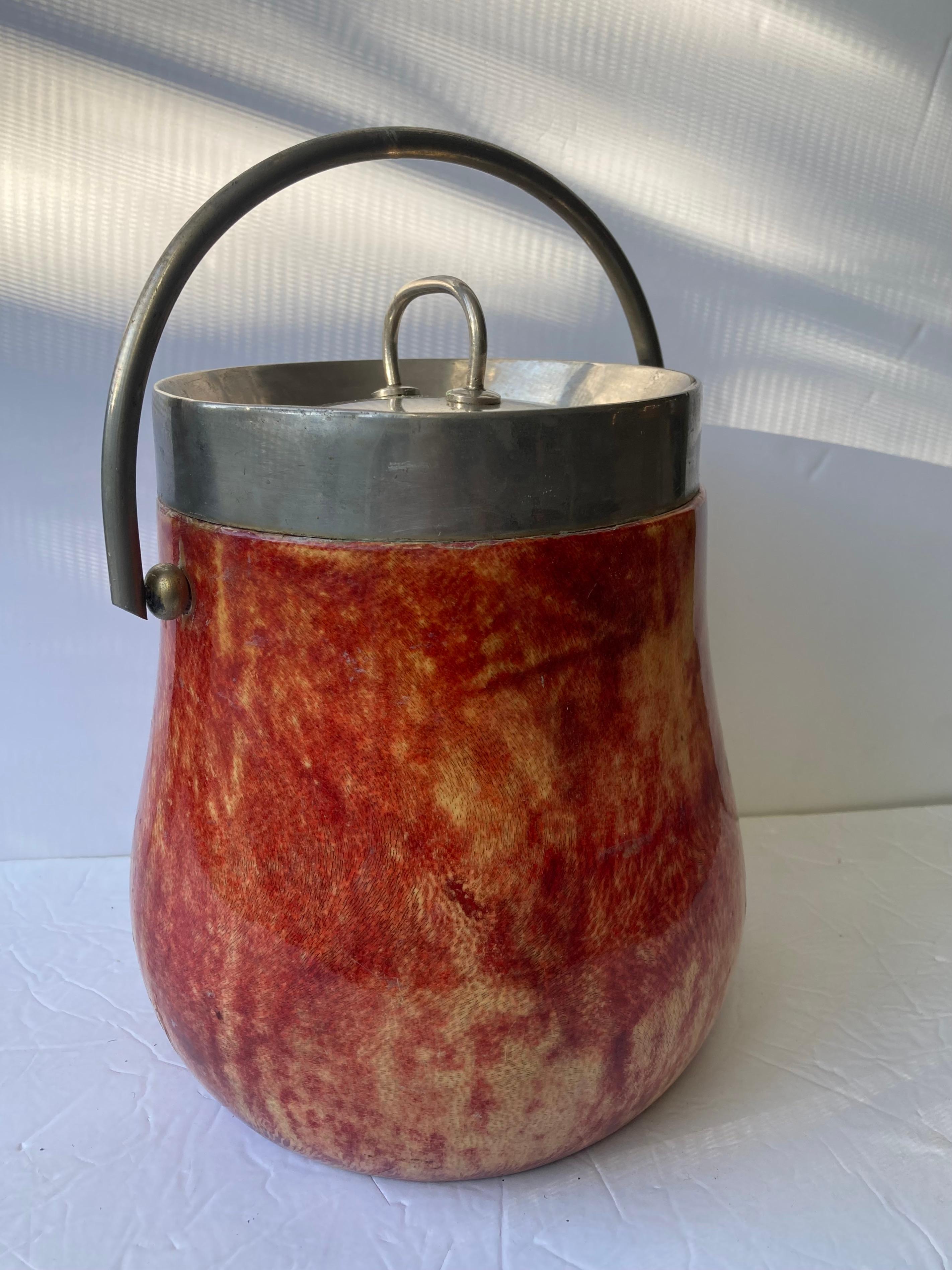 Beautiful goatskin ice bucket by the well known designer Aldo Tura.