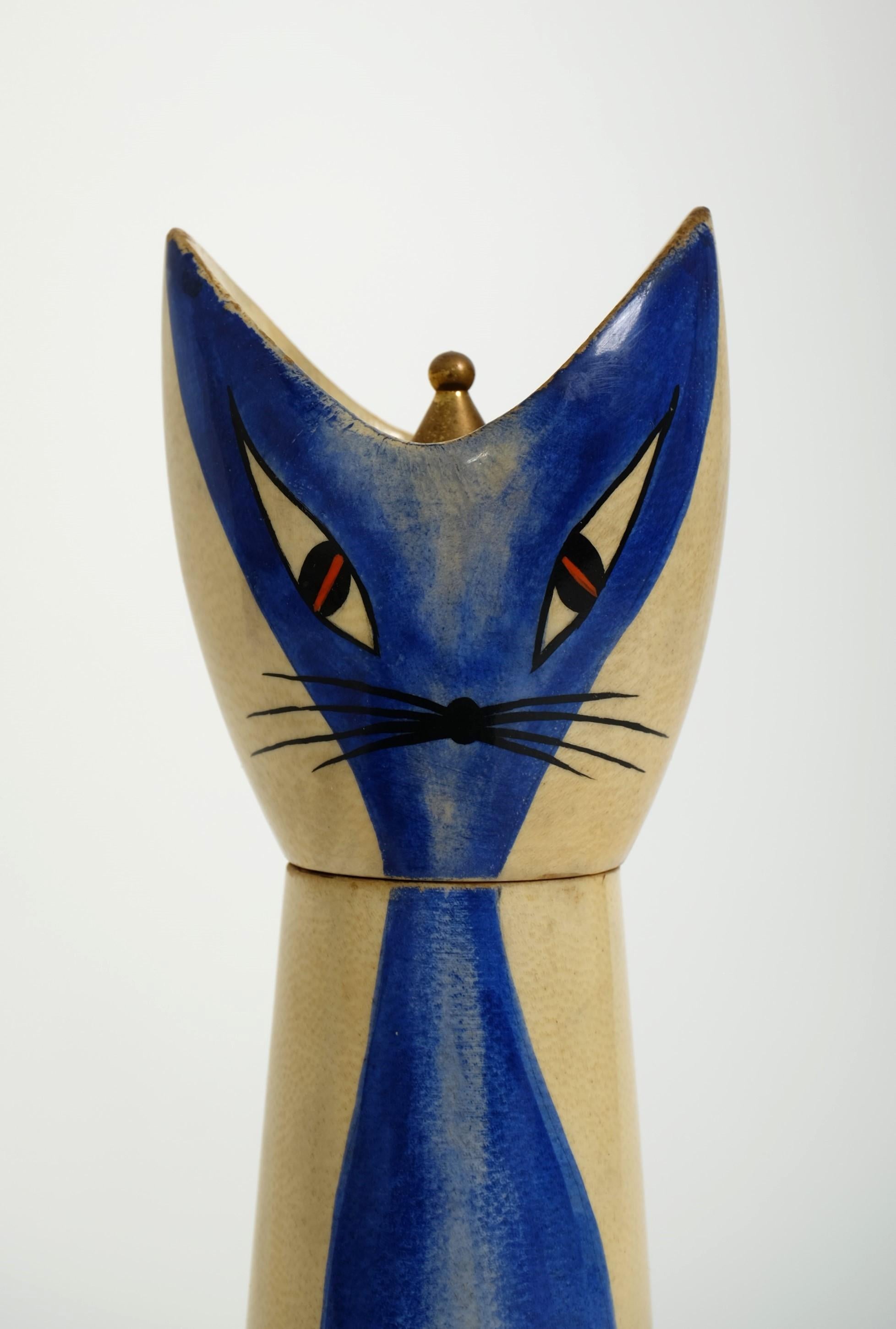 Sculptural Goatskin Pepper Mill Blue Cat by Aldo Tura for Macabo, Italy 1960s For Sale 3