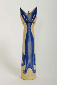 Skulpturale Pfeffermühle aus Ziegenleder Blaue Katze von Aldo Tura für Macabo, Italien 1960er Jahre