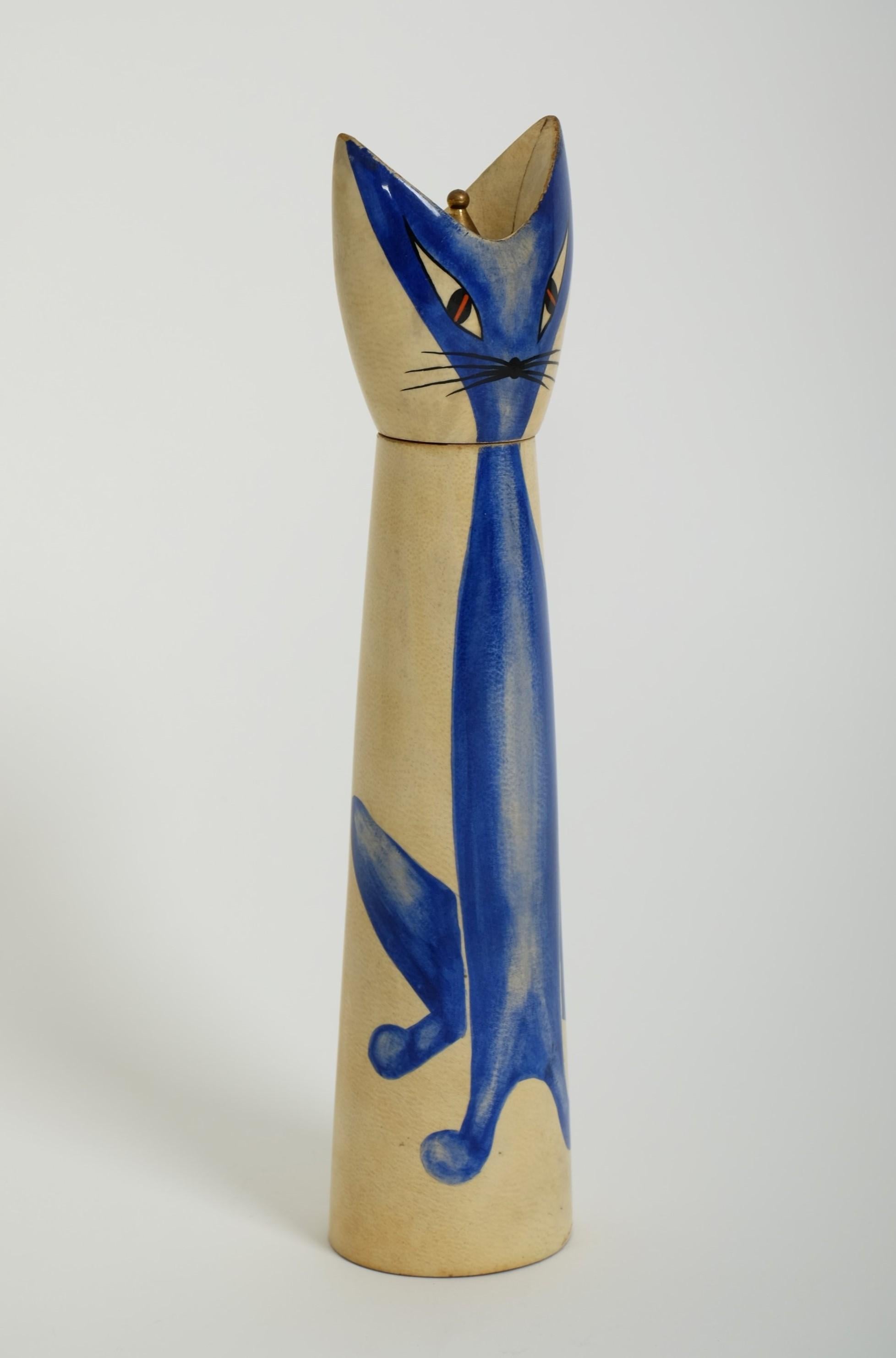 Mid-Century Modern Sculptural Goatskin Pepper Mill Blue Cat by Aldo Tura for Macabo, Italy 1960s For Sale