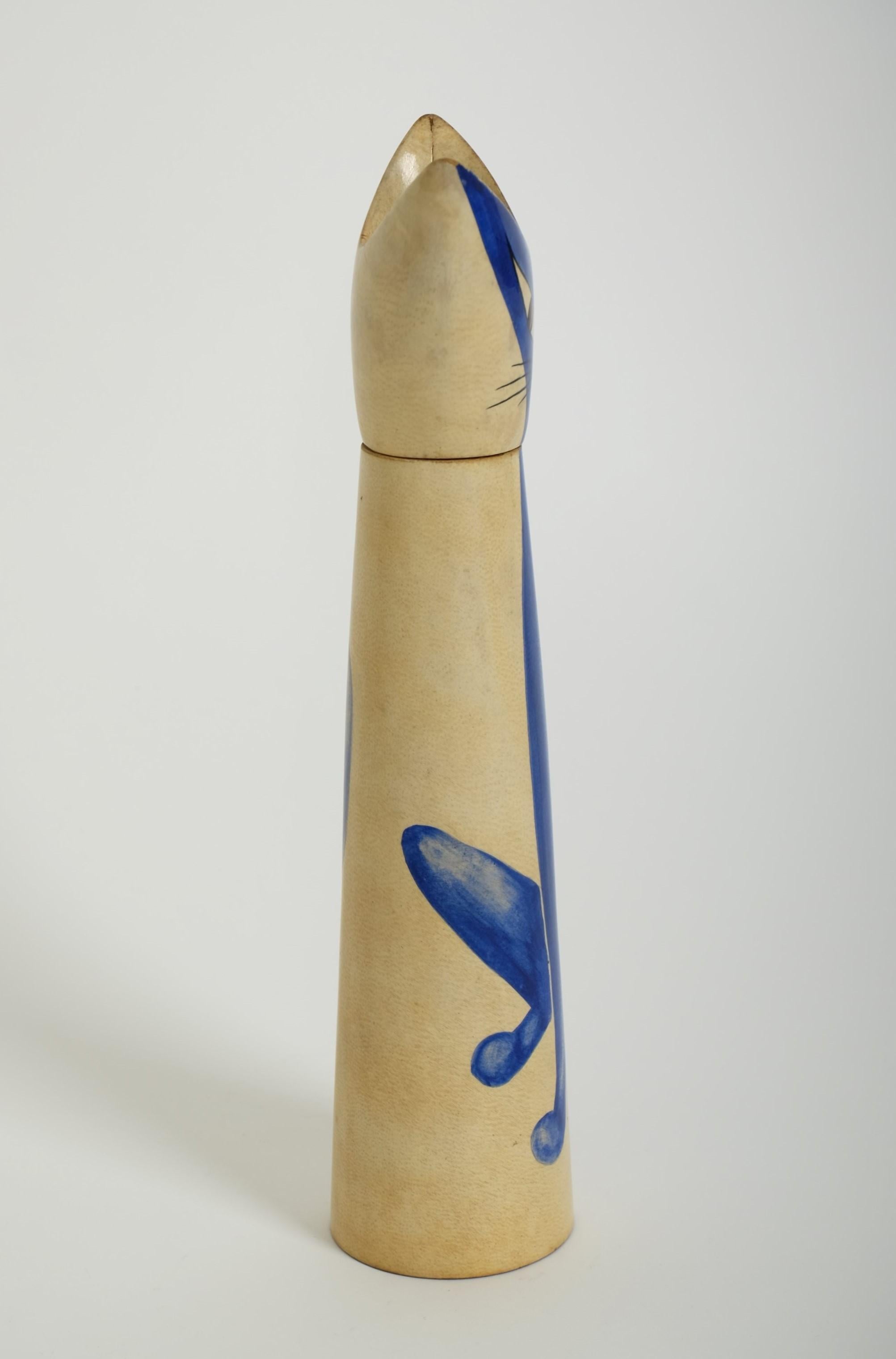 Italian Sculptural Goatskin Pepper Mill Blue Cat by Aldo Tura for Macabo, Italy 1960s For Sale