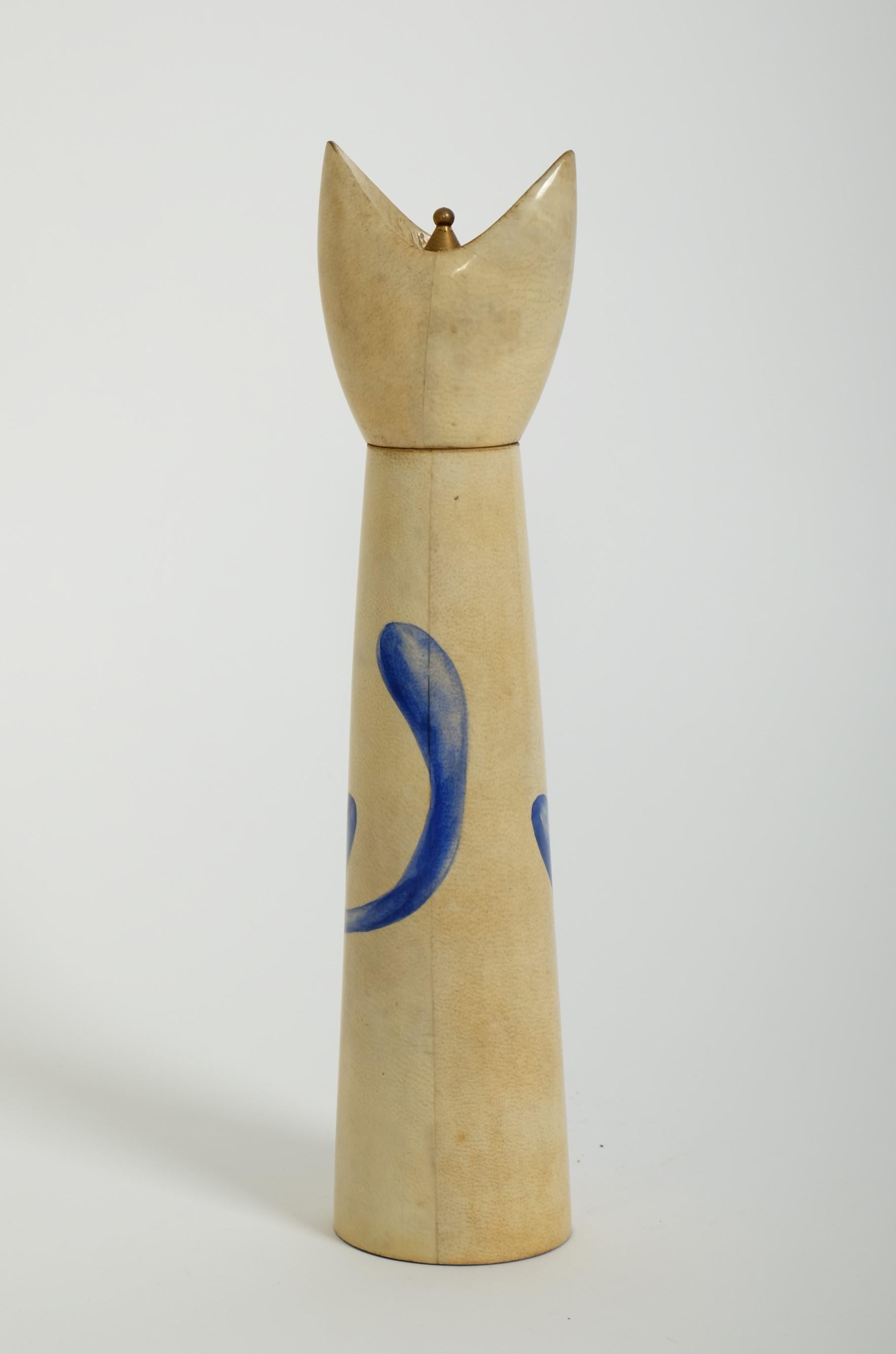 Mid-20th Century Sculptural Goatskin Pepper Mill Blue Cat by Aldo Tura for Macabo, Italy 1960s For Sale