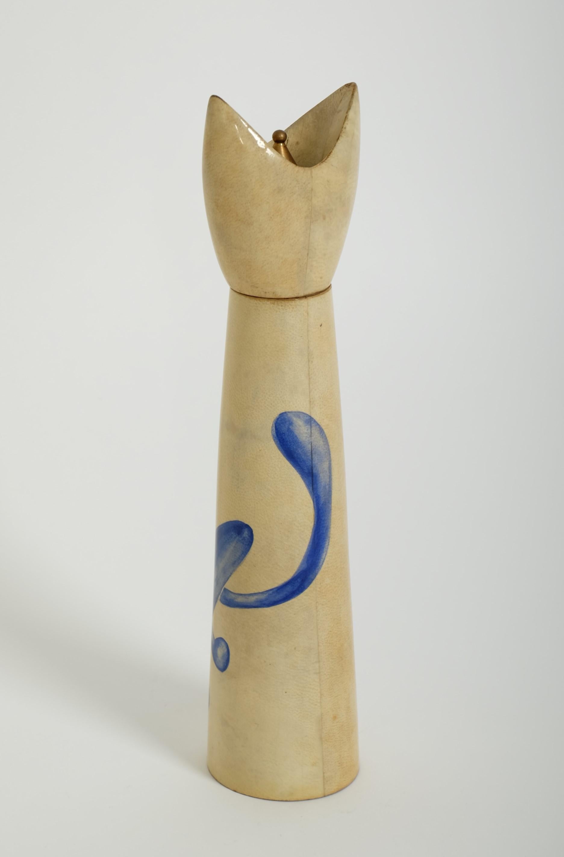 Metal Sculptural Goatskin Pepper Mill Blue Cat by Aldo Tura for Macabo, Italy 1960s For Sale