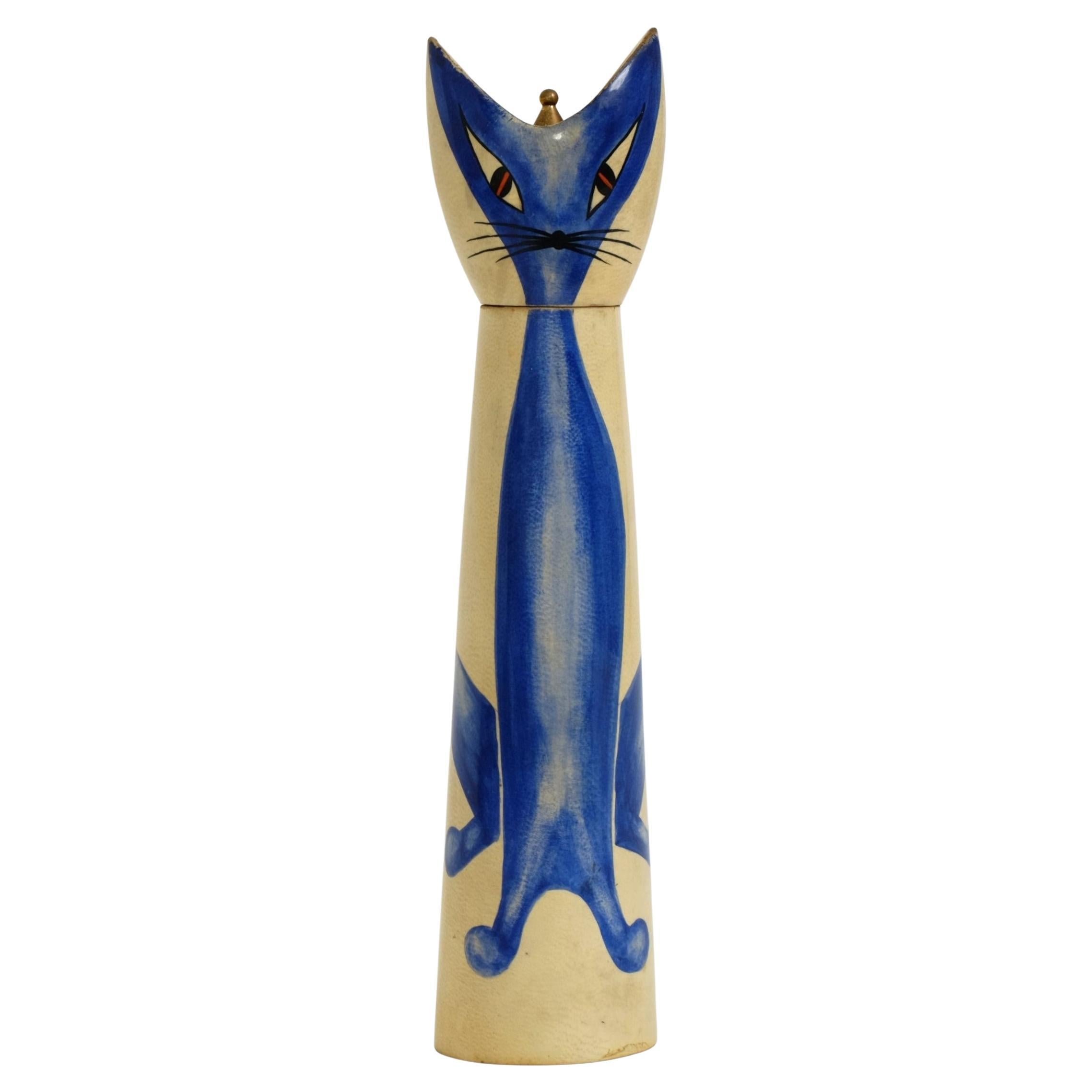Sculptural Goatskin Pepper Mill Blue Cat by Aldo Tura for Macabo, Italy 1960s