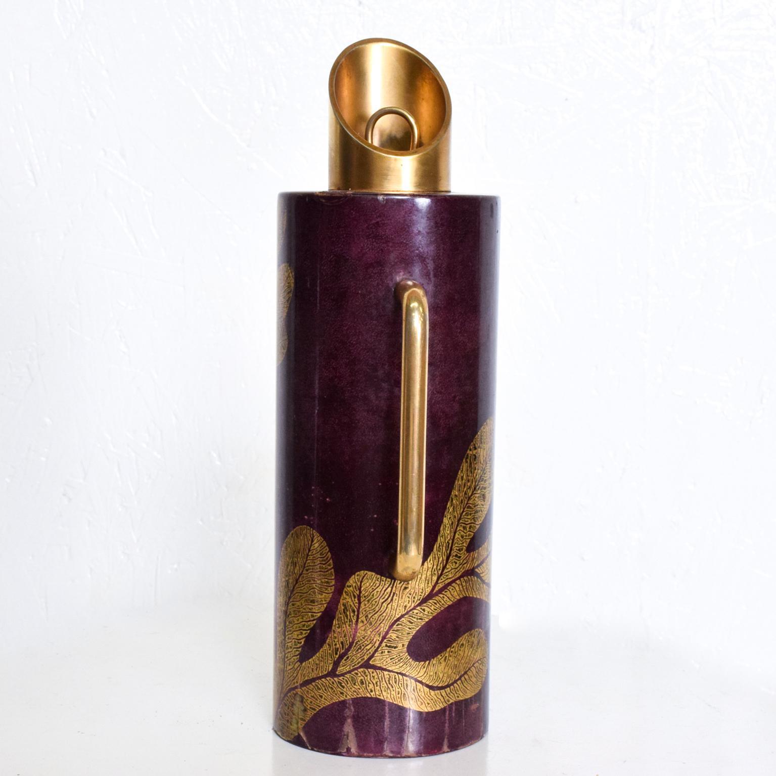 Mid-20th Century Aldo Tura Goatskin Pitcher, Italian, Mid-Century Modern, Purple and Gold Leaf