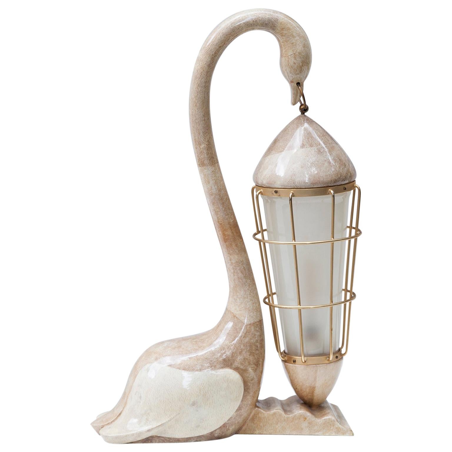 Aldo Tura Goatskin Swan Table Lamp, Italy, 1960