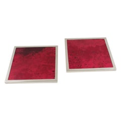 Vintage Aldo Tura Goatskin Wine Bottle Coaster, a pair