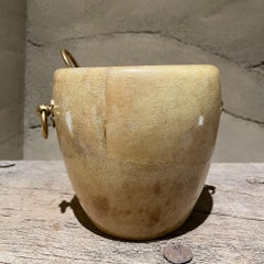 Aldo Tura Golden Goatskin Leather Brass Ice Bucket & Tongs Italy 1950s Milano