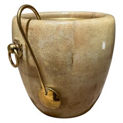 Retro Aldo Tura Golden Goatskin Leather Brass Ice Bucket & Tongs Italy 1950s Milano