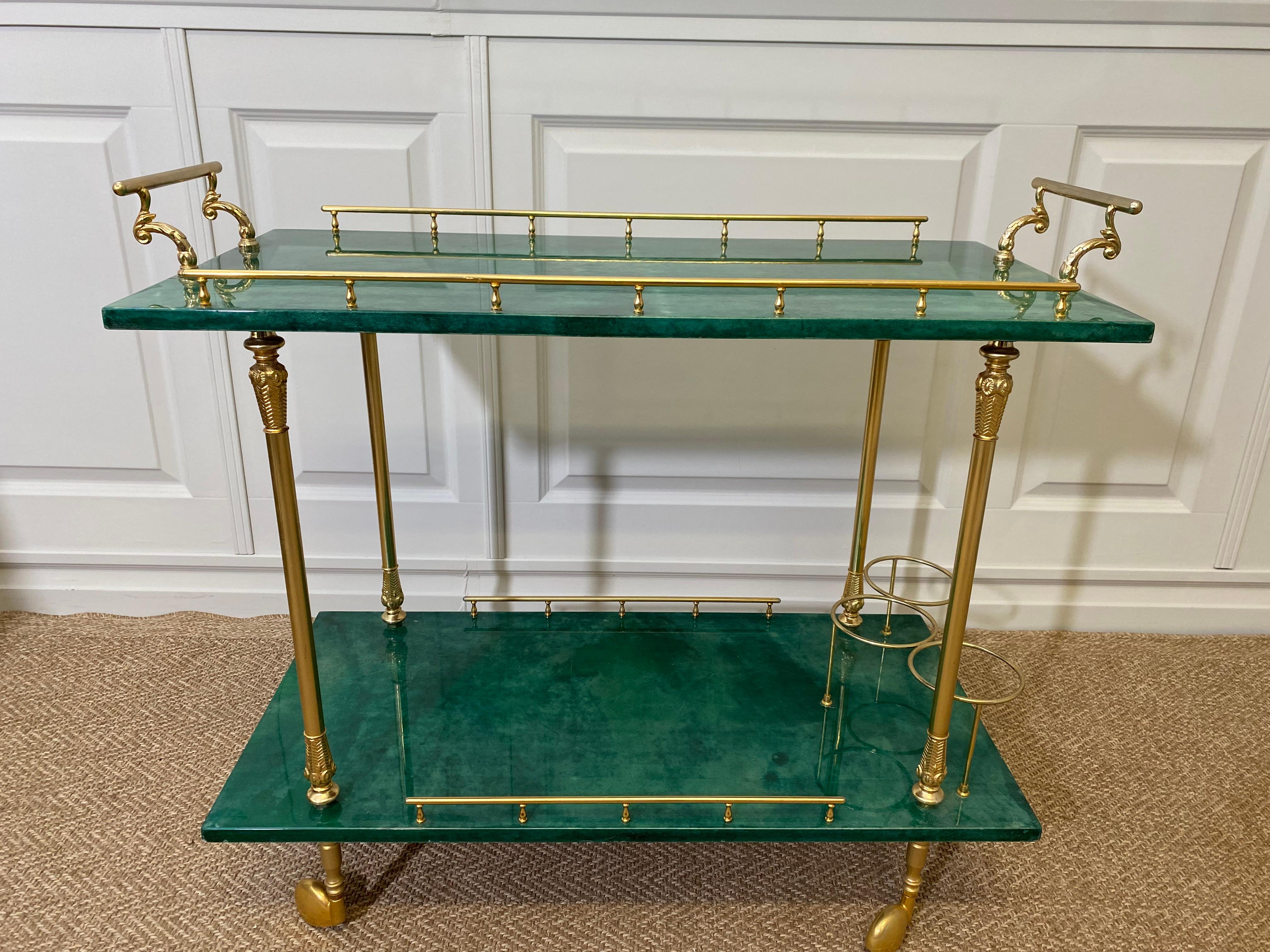 ALDO TURA Green Bar Cart / Trolley, Italy 1960s 2
