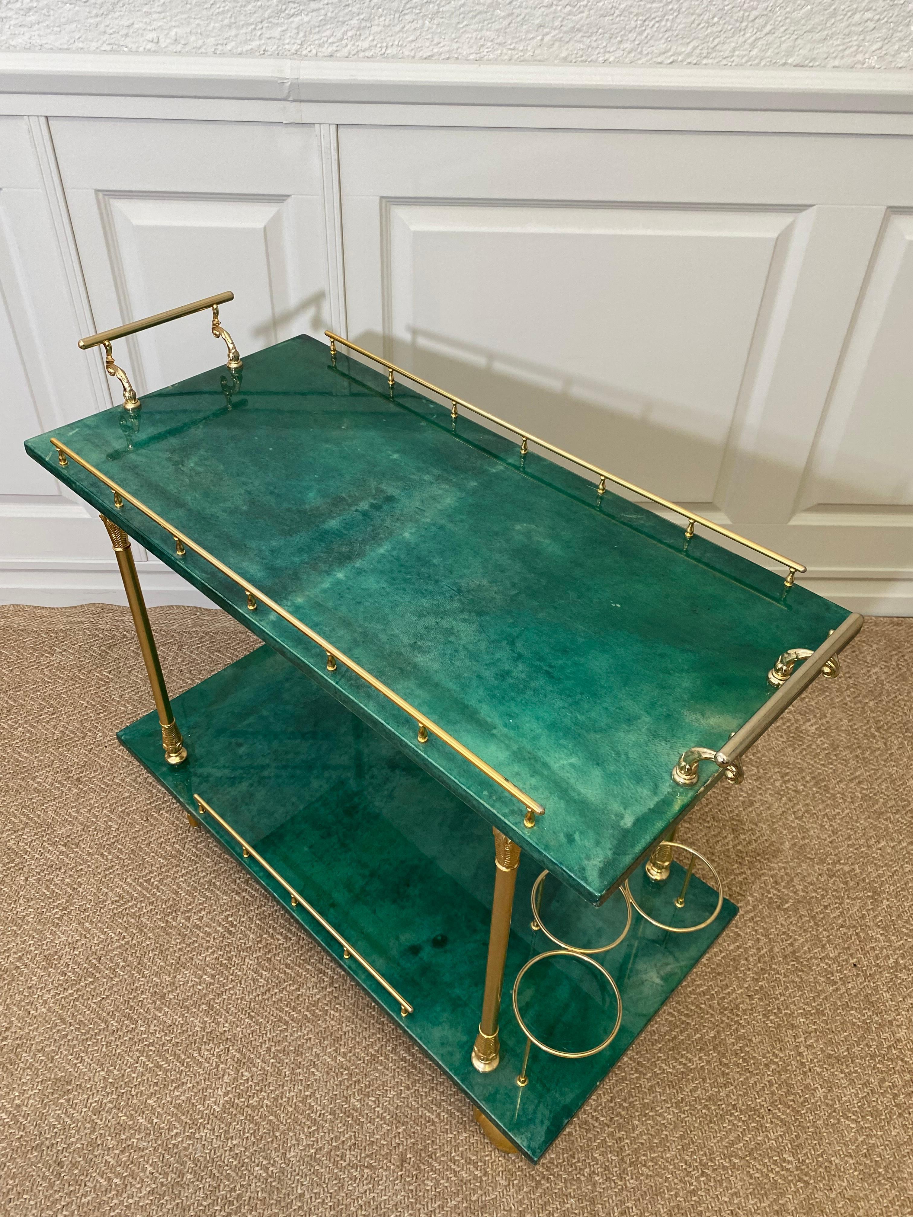 Hollywood Regency ALDO TURA Green Bar Cart / Trolley, Italy 1960s