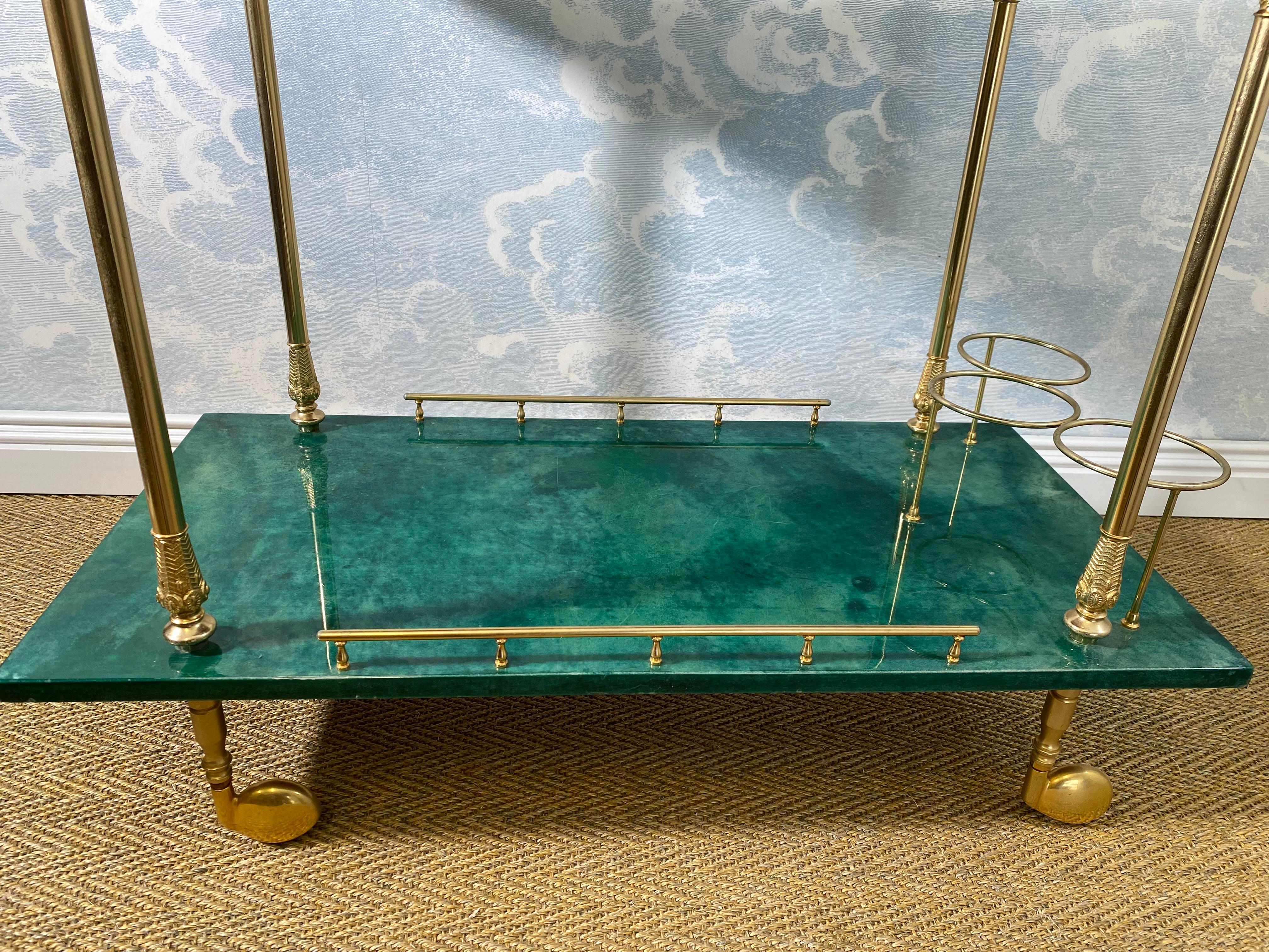 Italian ALDO TURA Green Bar Cart / Trolley, Italy 1960s