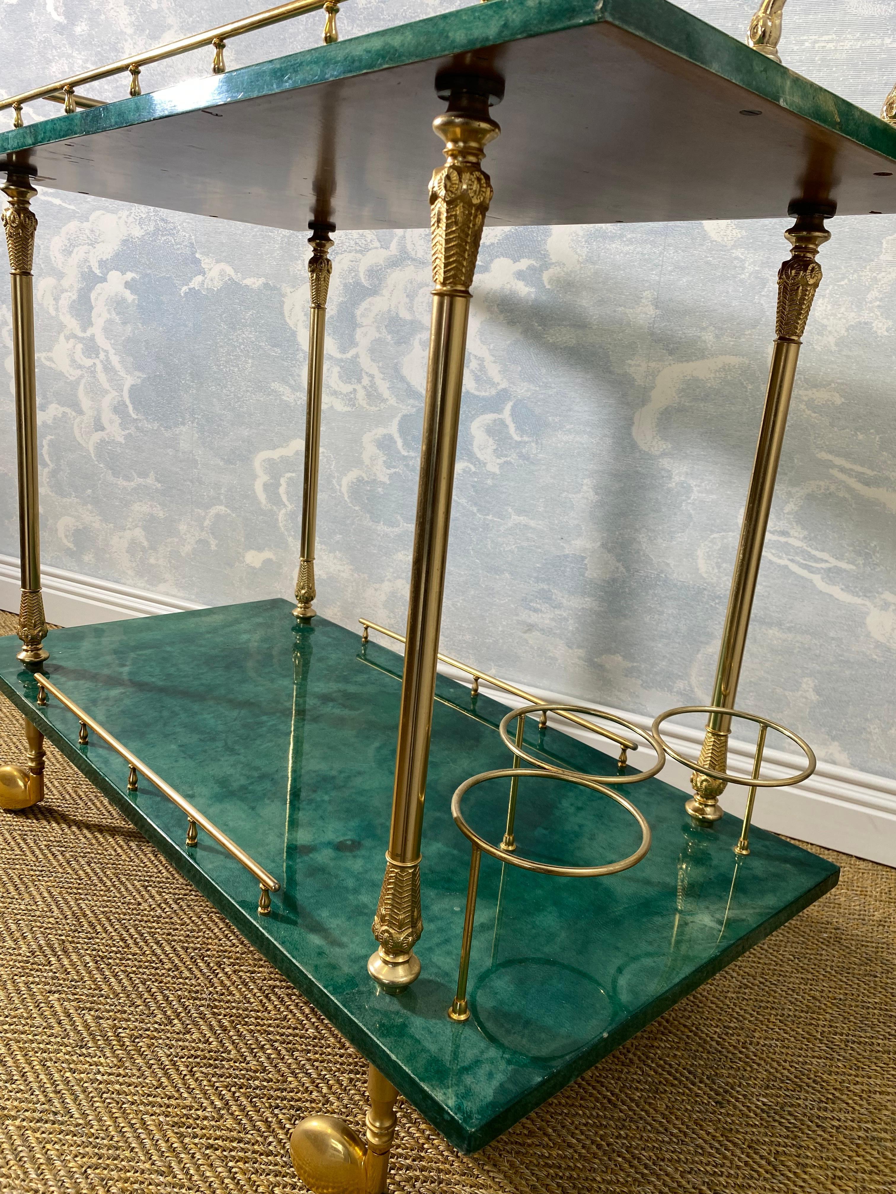 Lacquered ALDO TURA Green Bar Cart / Trolley, Italy 1960s