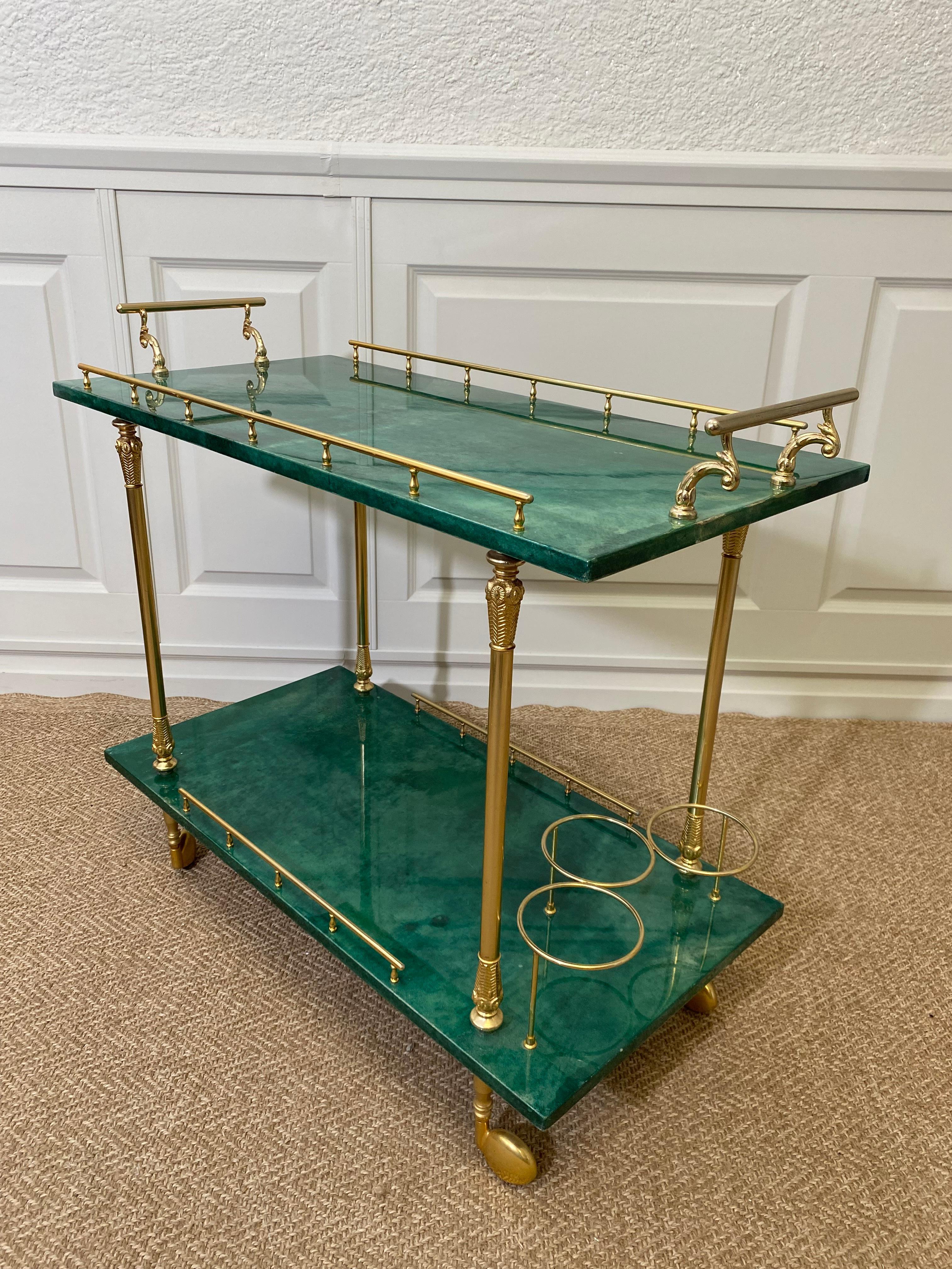 Mid-20th Century ALDO TURA Green Bar Cart / Trolley, Italy 1960s