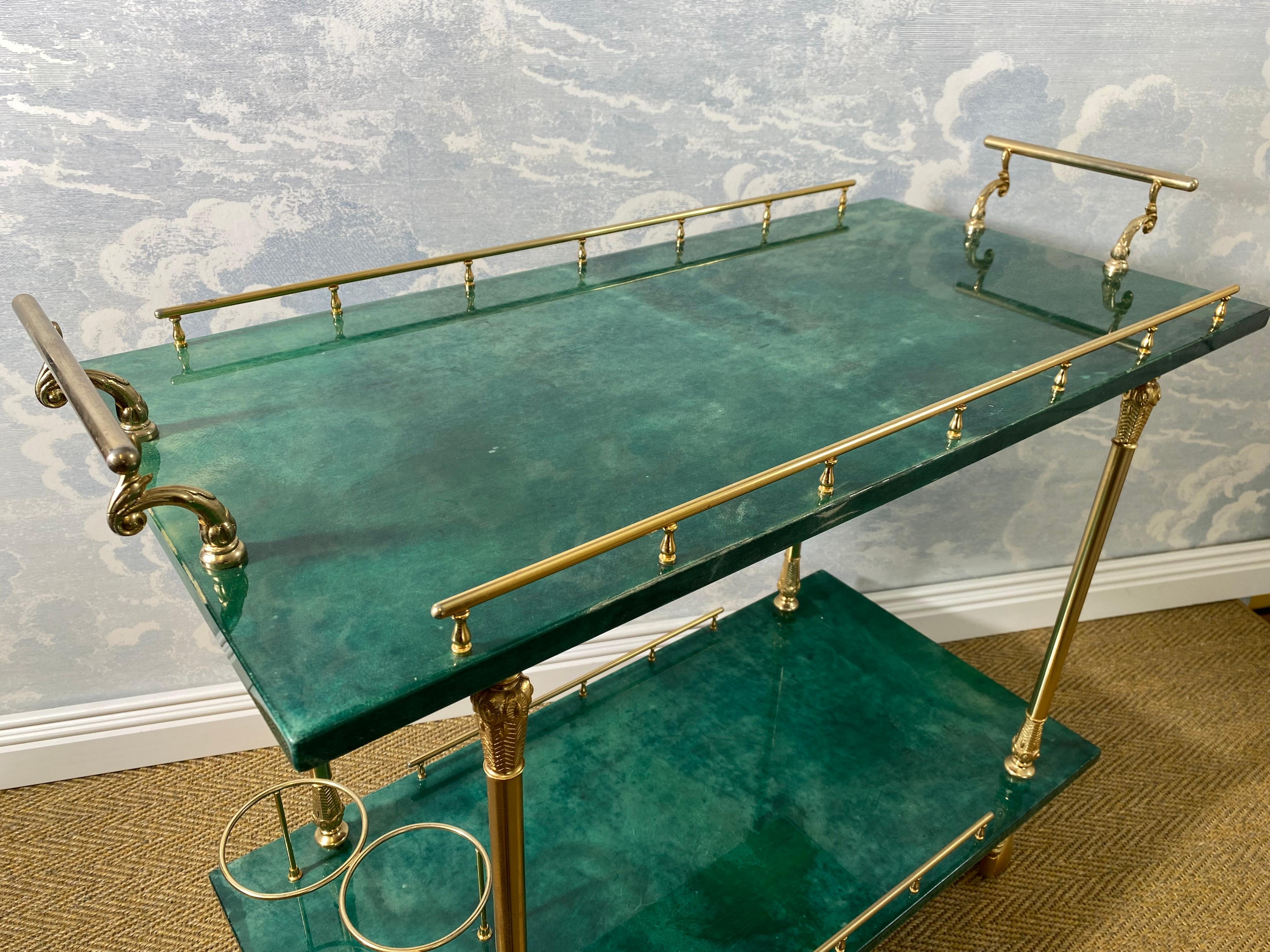 Brass ALDO TURA Green Bar Cart / Trolley, Italy 1960s