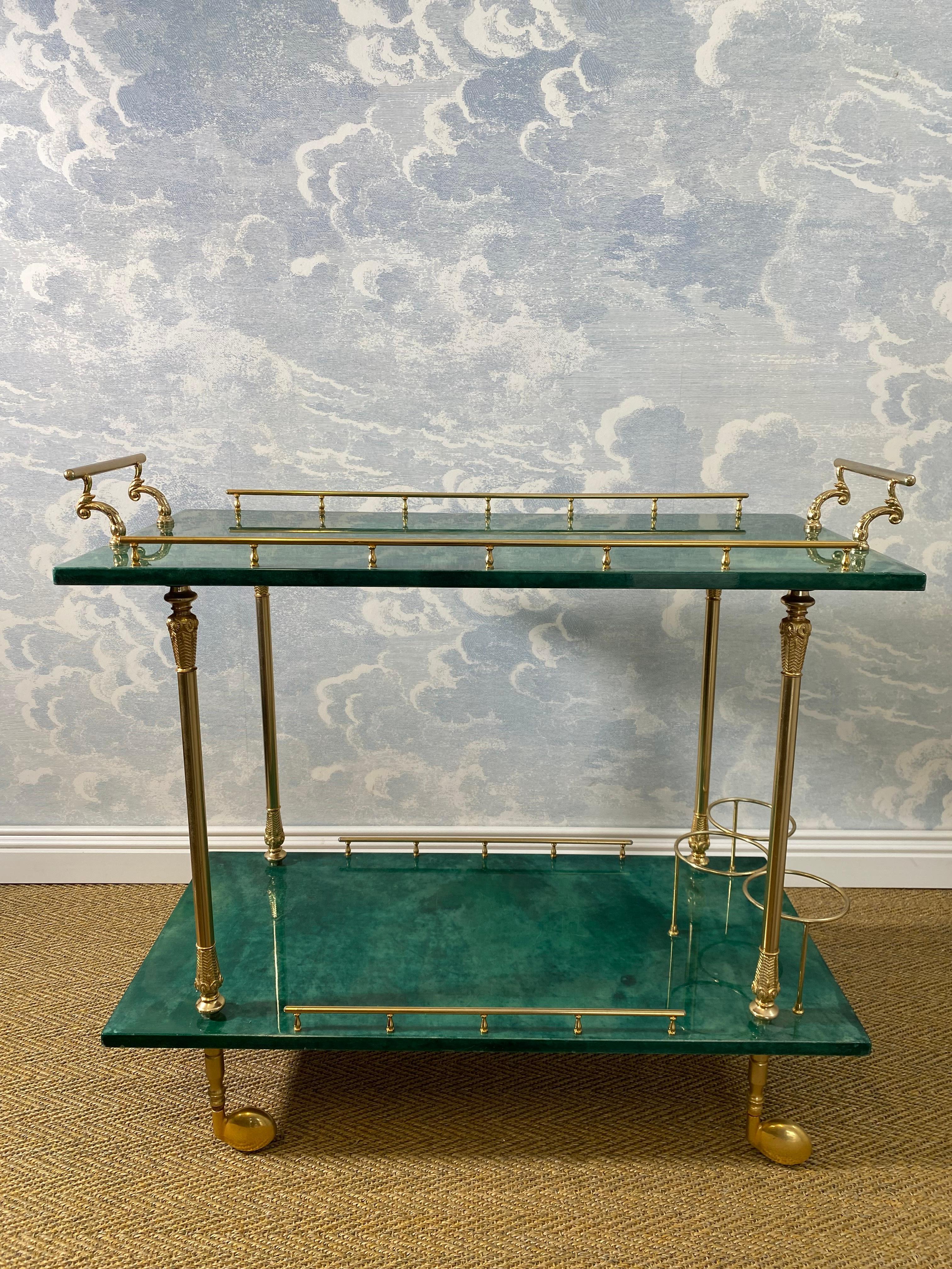ALDO TURA Green Bar Cart / Trolley, Italy 1960s 1