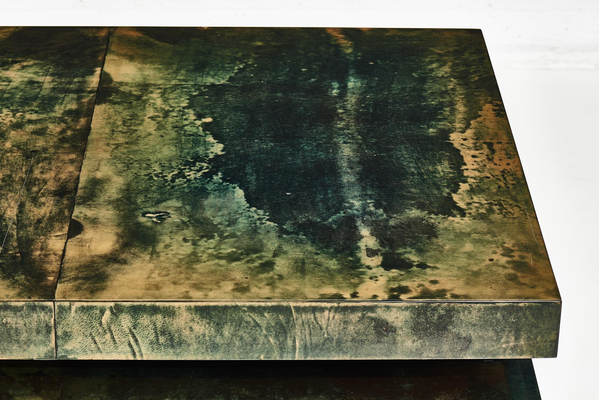 Mid-Century Modern Aldo Tura Green Goat Skin Lacquered Coffee Table